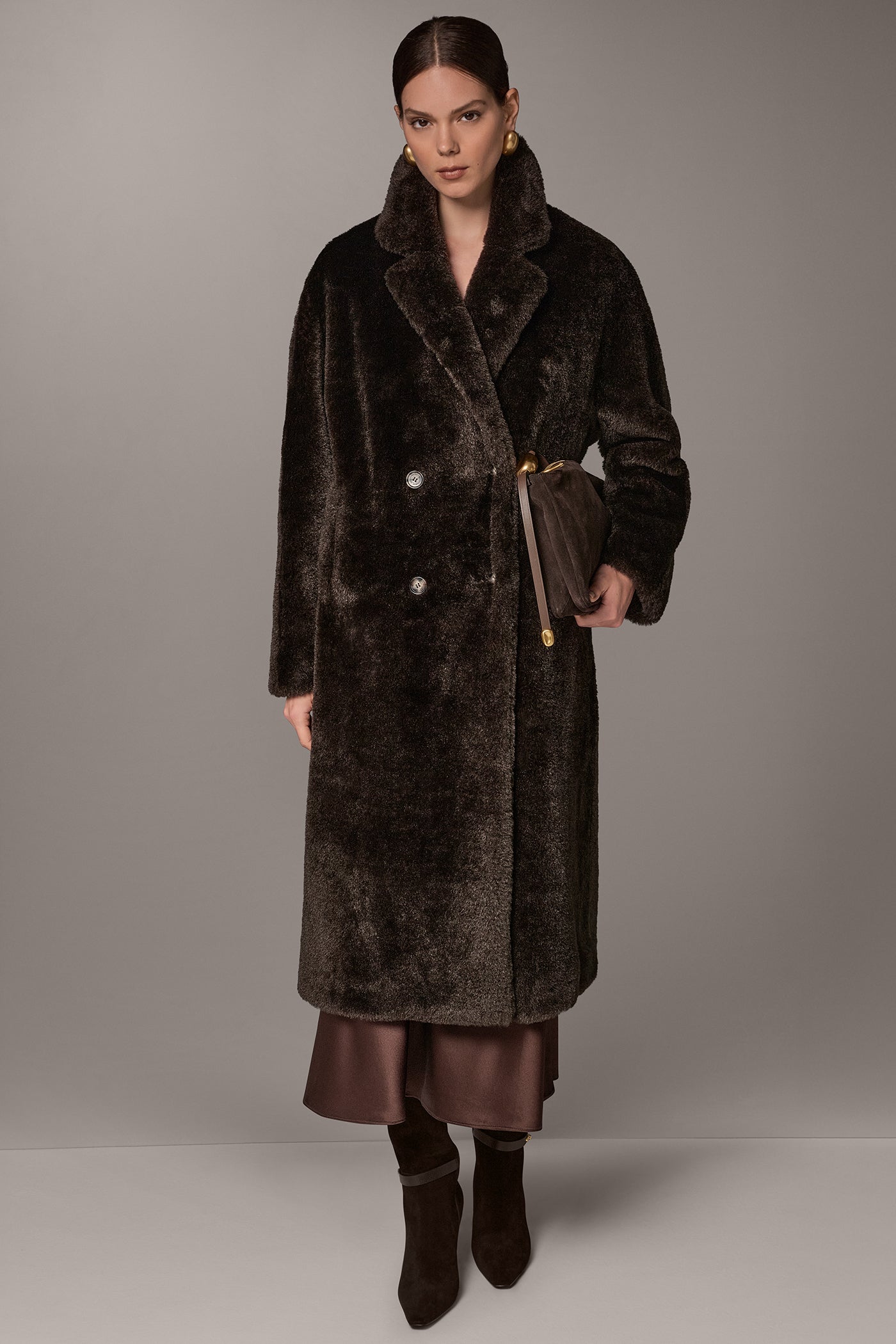 FAUX SHEEPSKIN DOUBLE-BREASTED MAXI COAT VIEW 5