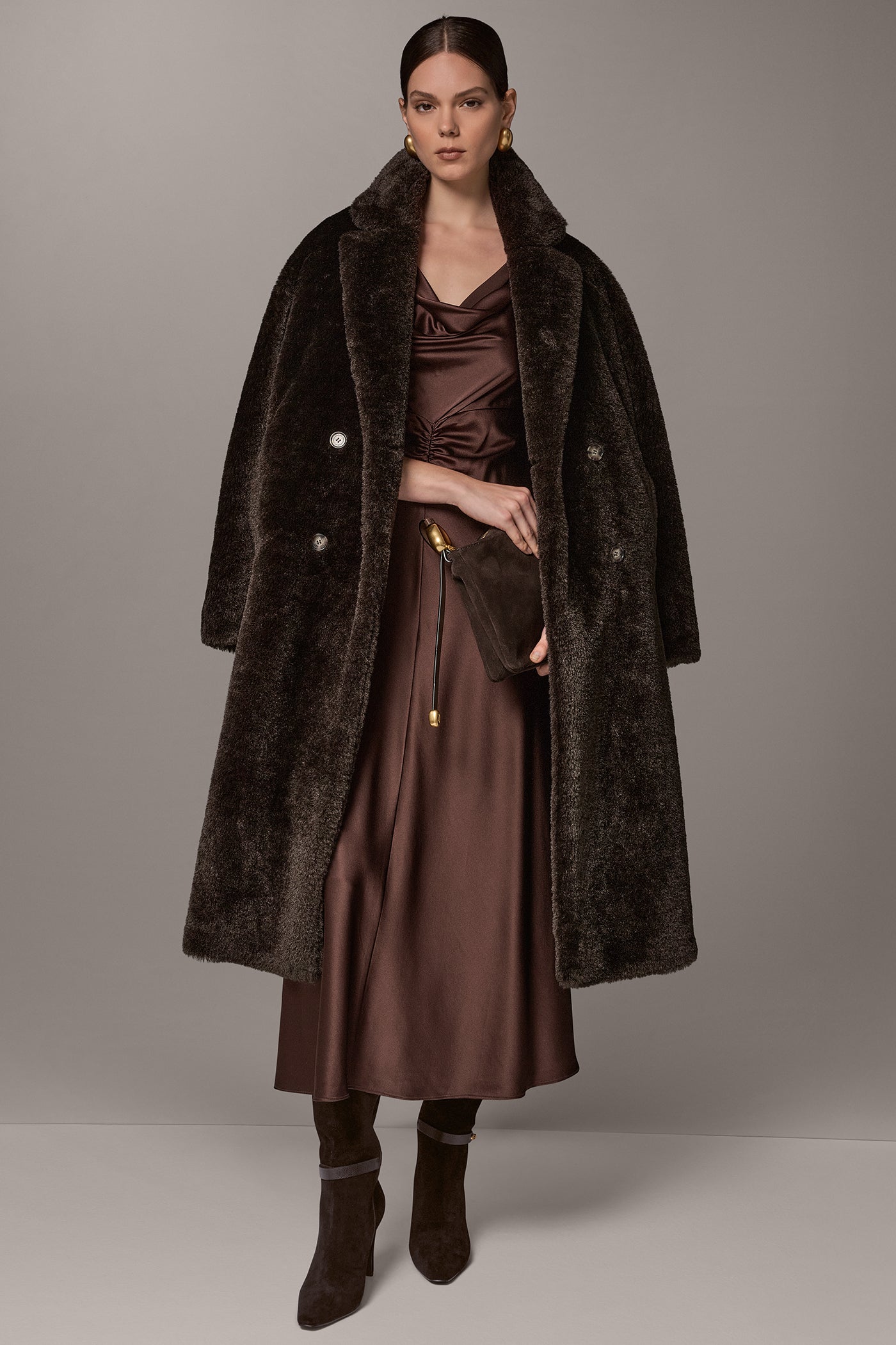 FAUX SHEEPSKIN DOUBLE-BREASTED MAXI COAT VIEW 4