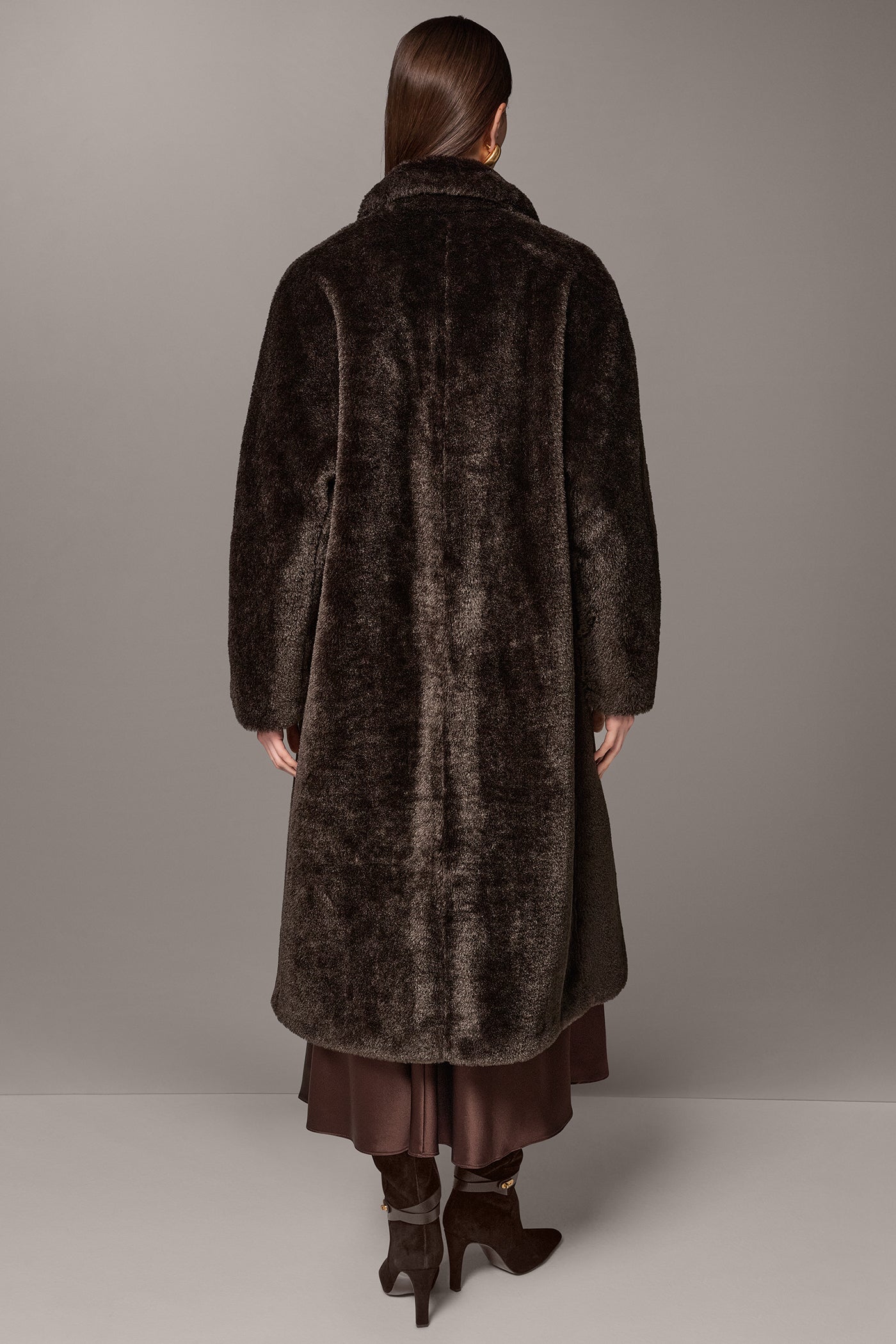 FAUX SHEEPSKIN DOUBLE-BREASTED MAXI COAT VIEW 2