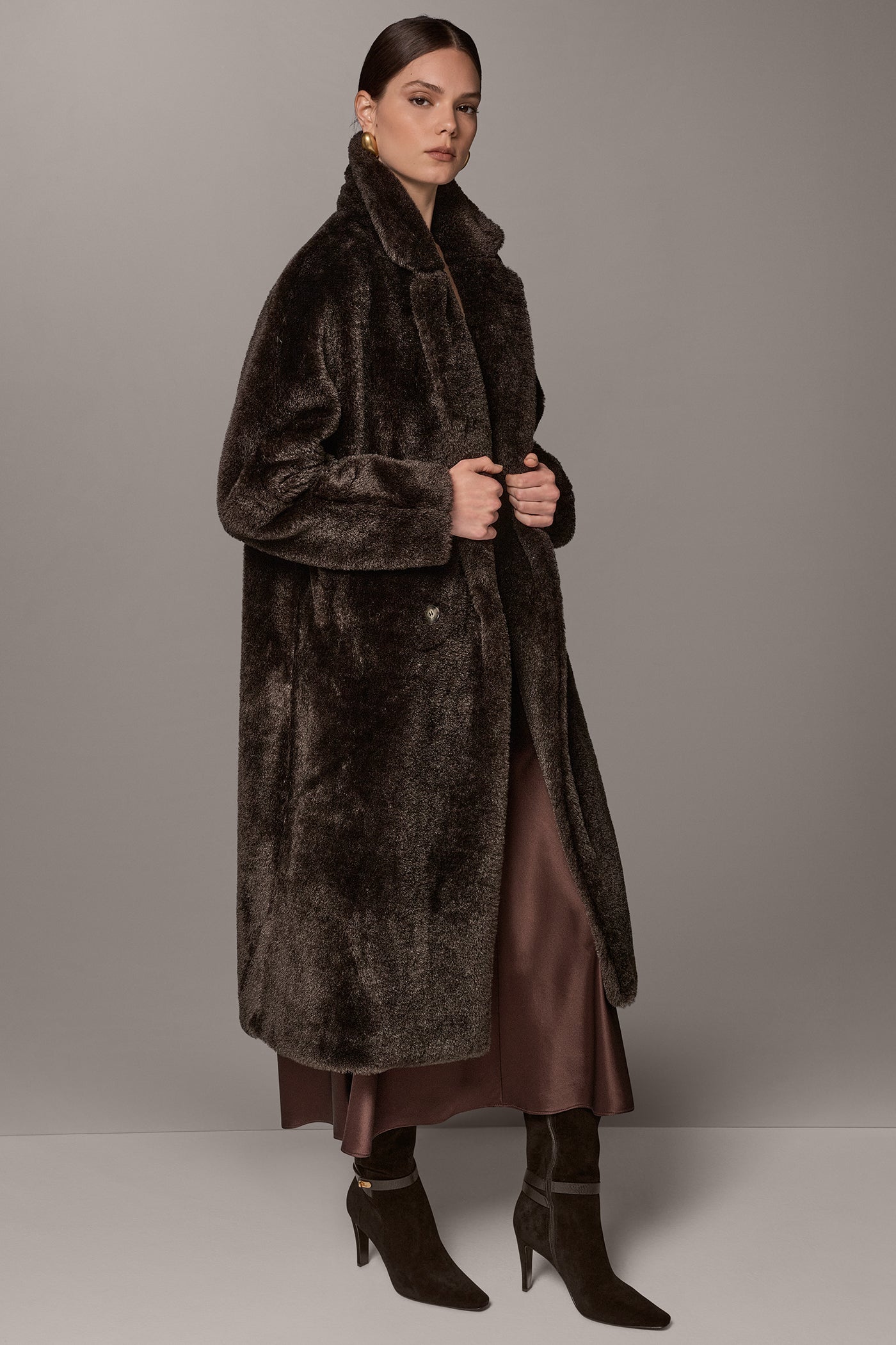 FAUX SHEEPSKIN DOUBLE-BREASTED MAXI COAT VIEW 11
