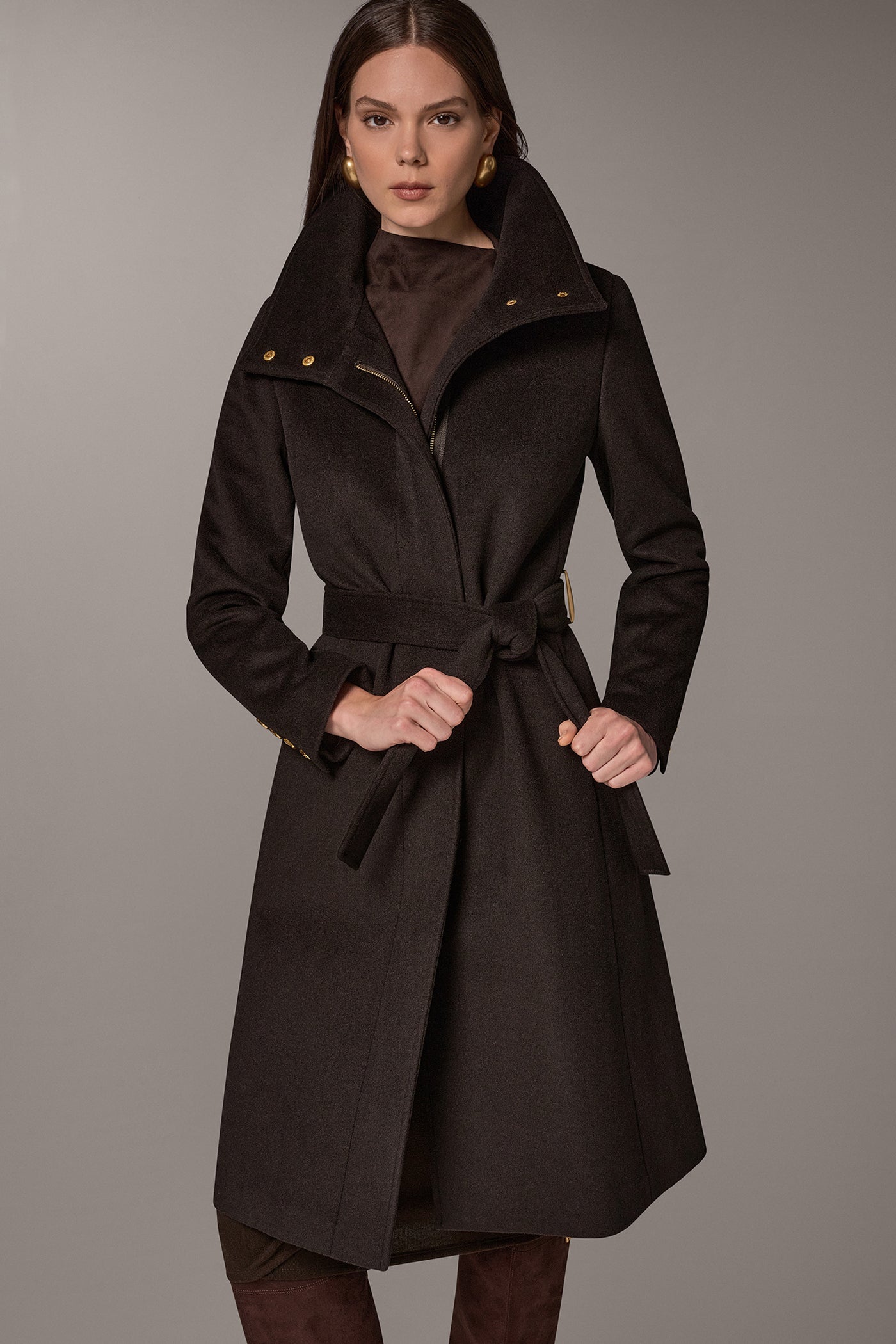 WOOL BLEND FUNNEL NECK COAT