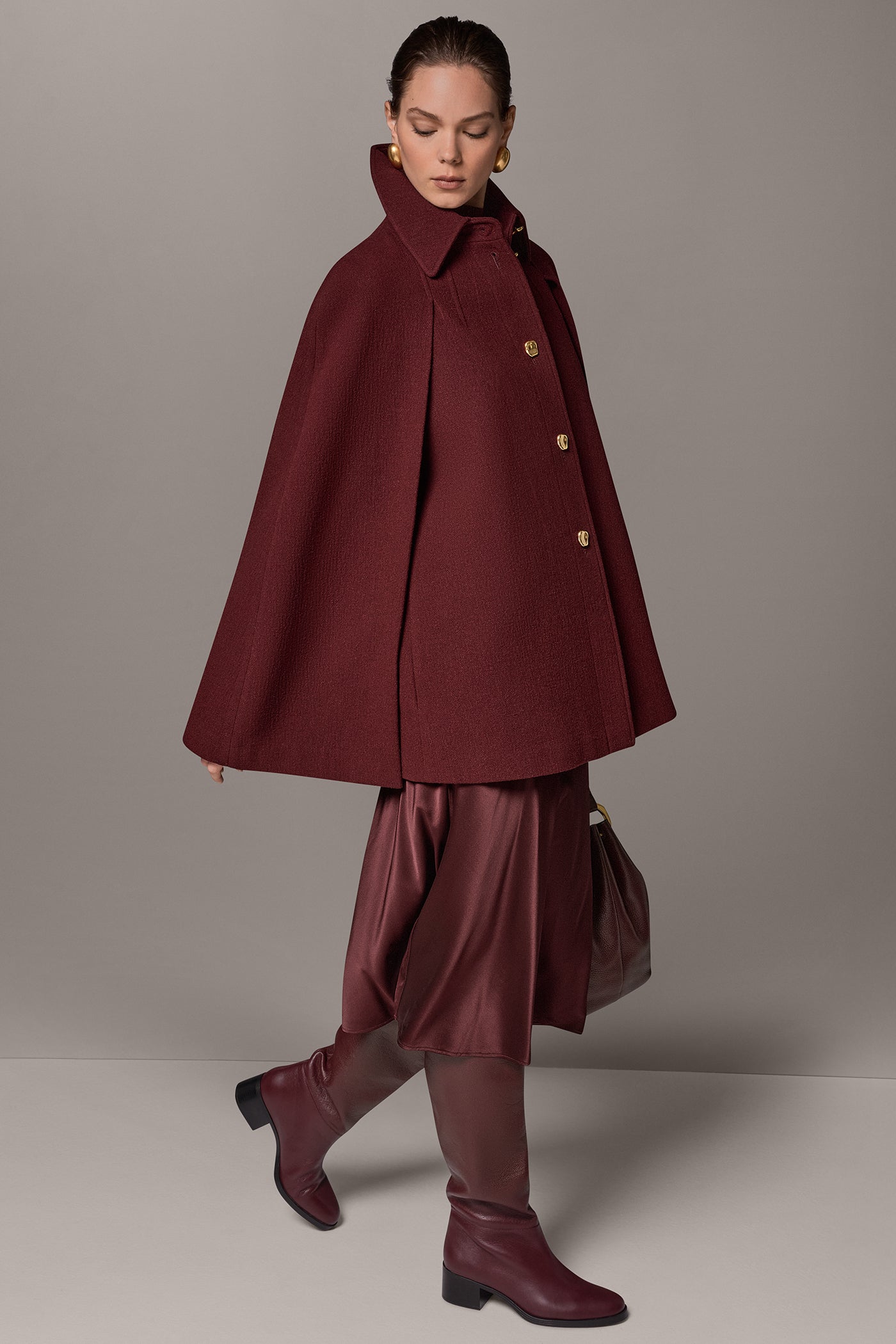 WOOL BLEND BUTTON FRONT CAPE VIEW 2