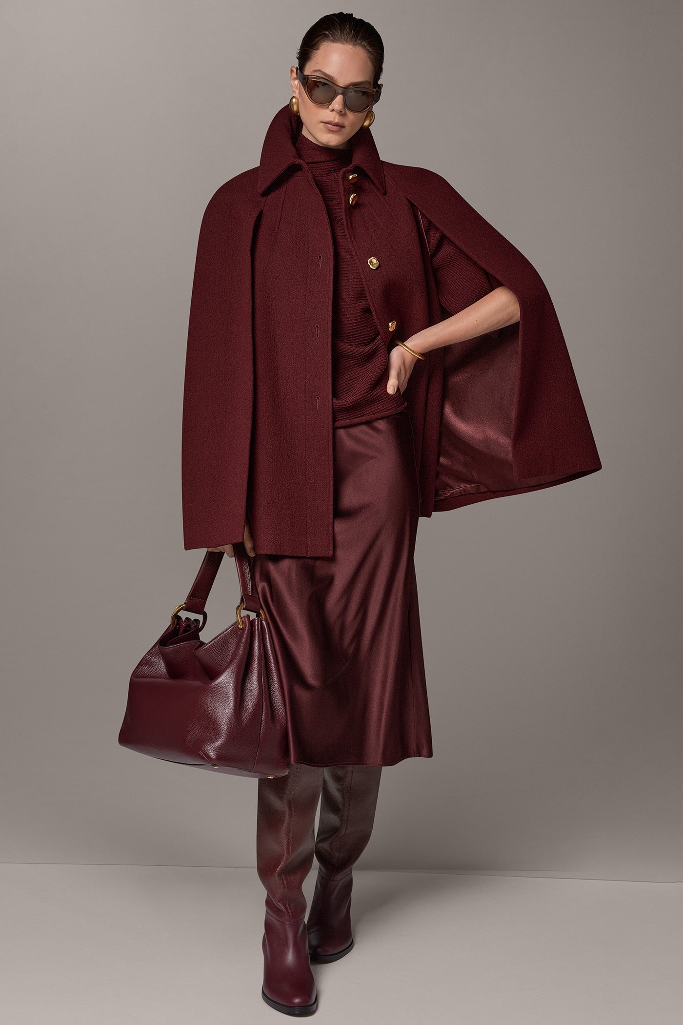 WOOL BLEND BUTTON FRONT CAPE VIEW 6