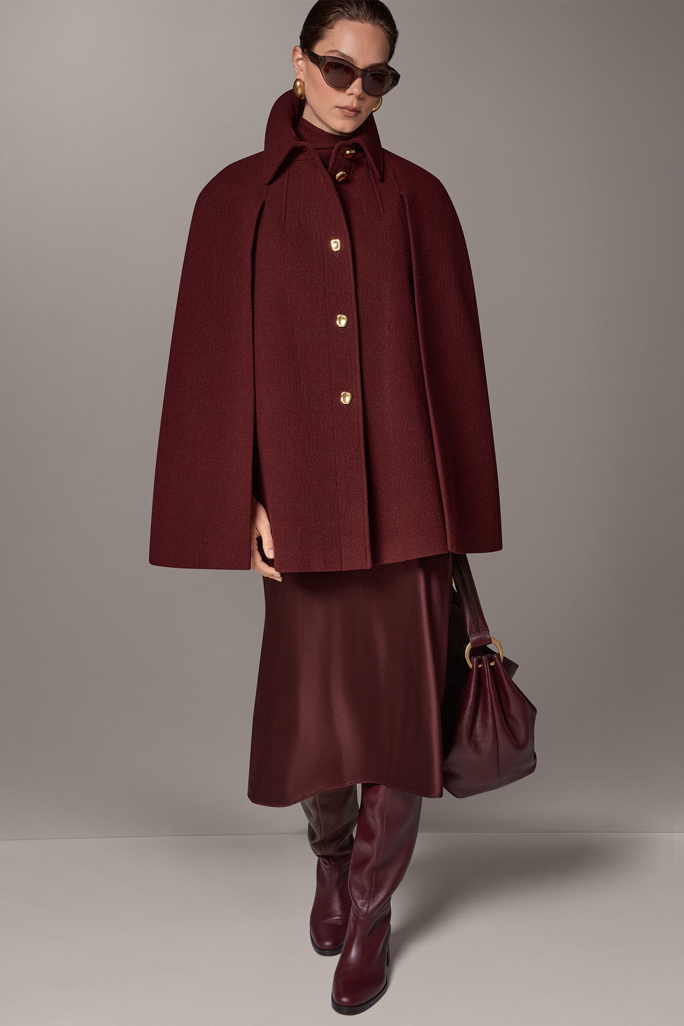WOOL BLEND BUTTON FRONT CAPE VIEW 7