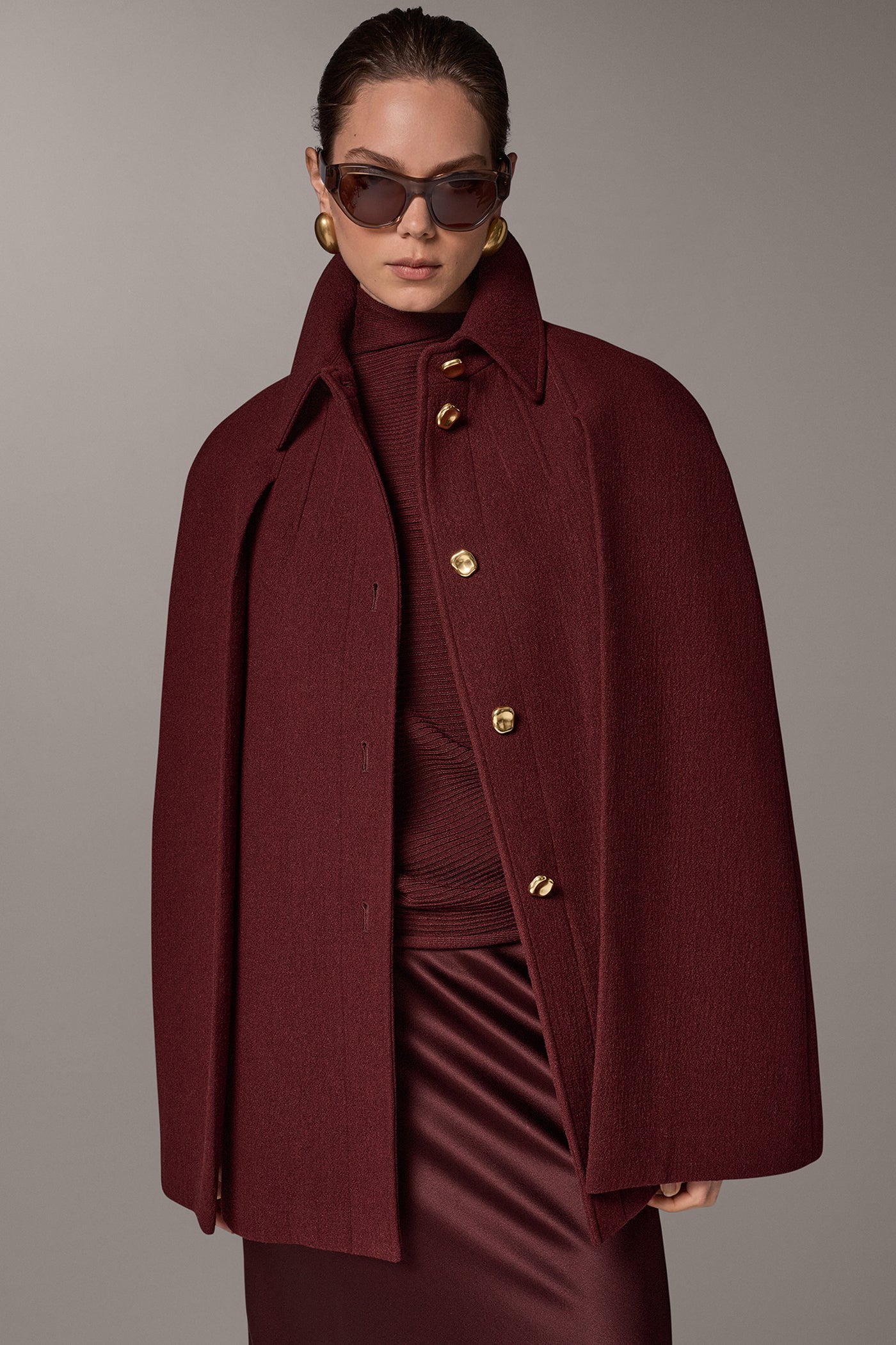 WOOL BLEND BUTTON FRONT CAPE VIEW 8