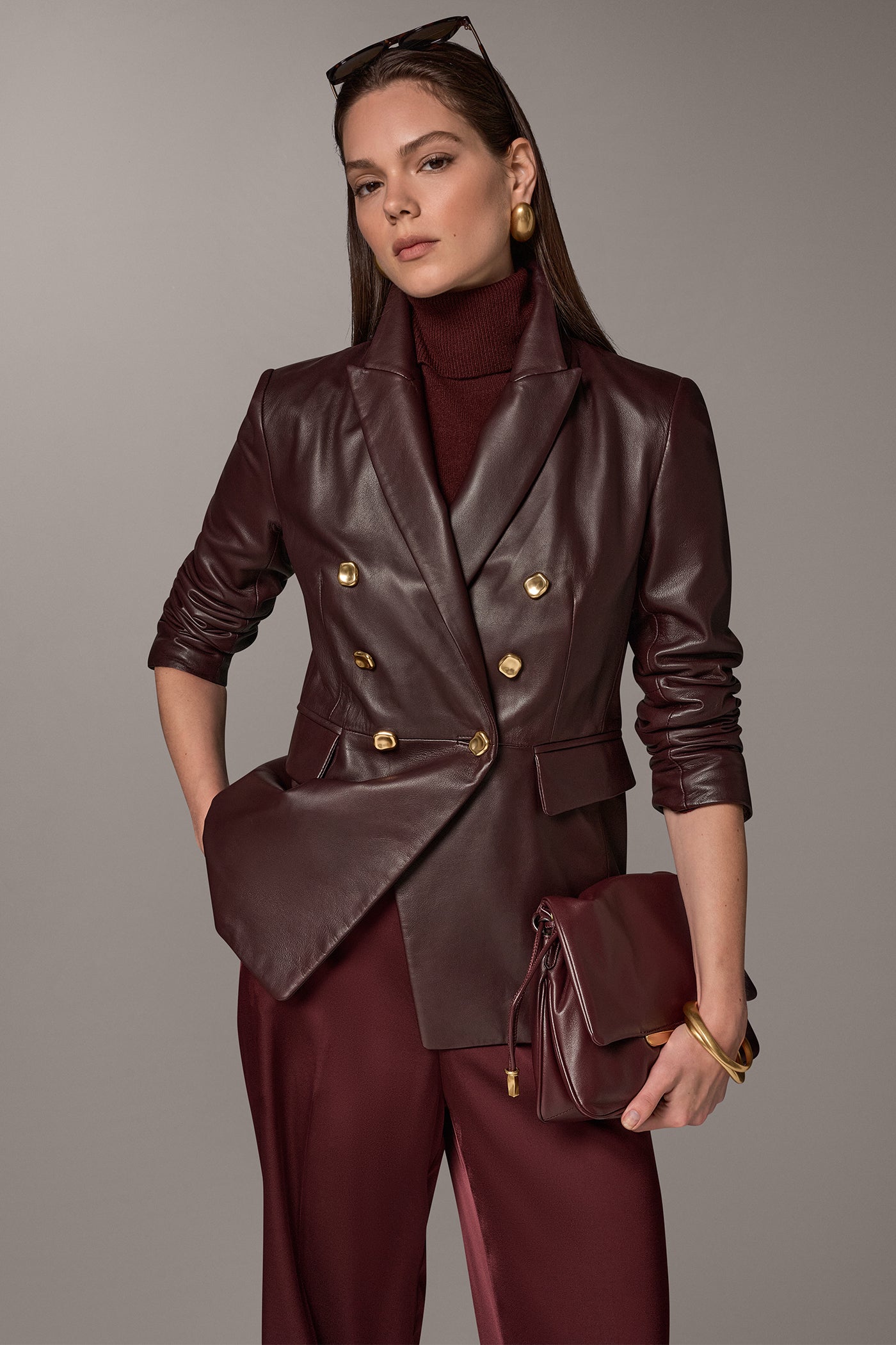 DOUBLE BREASTED LEATHER BLAZER VIEW 1