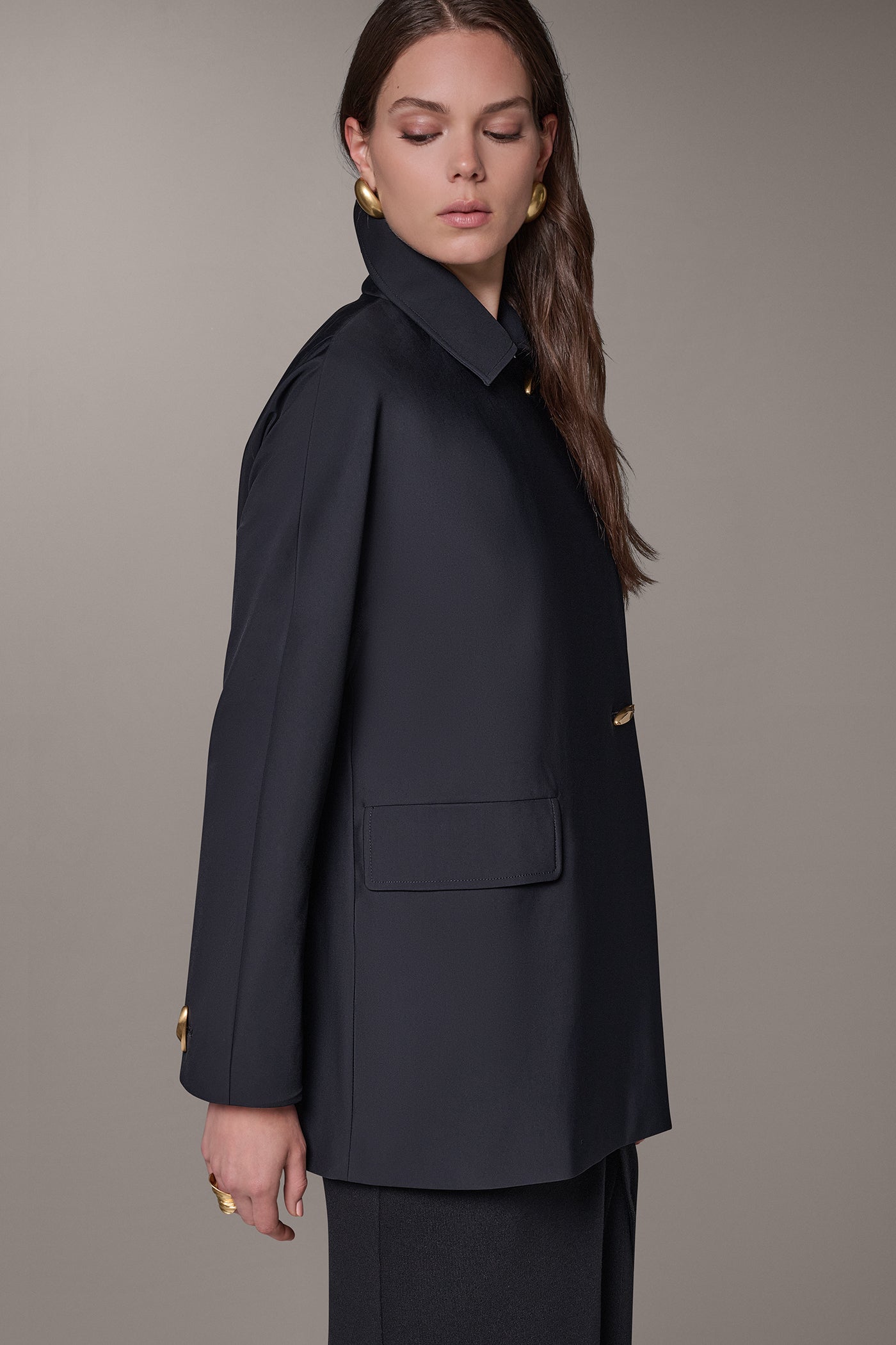 TAILORED COAT WITH GOLD HARDWARE VIEW 2