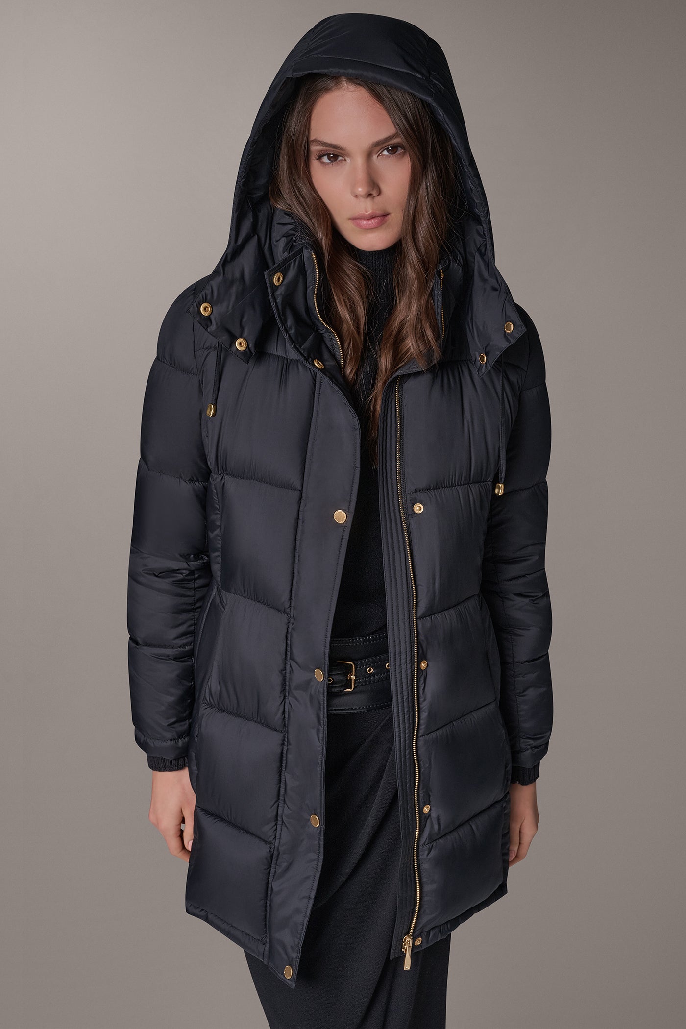 HOODED RIB TRIM PUFFER COAT (alternate view)