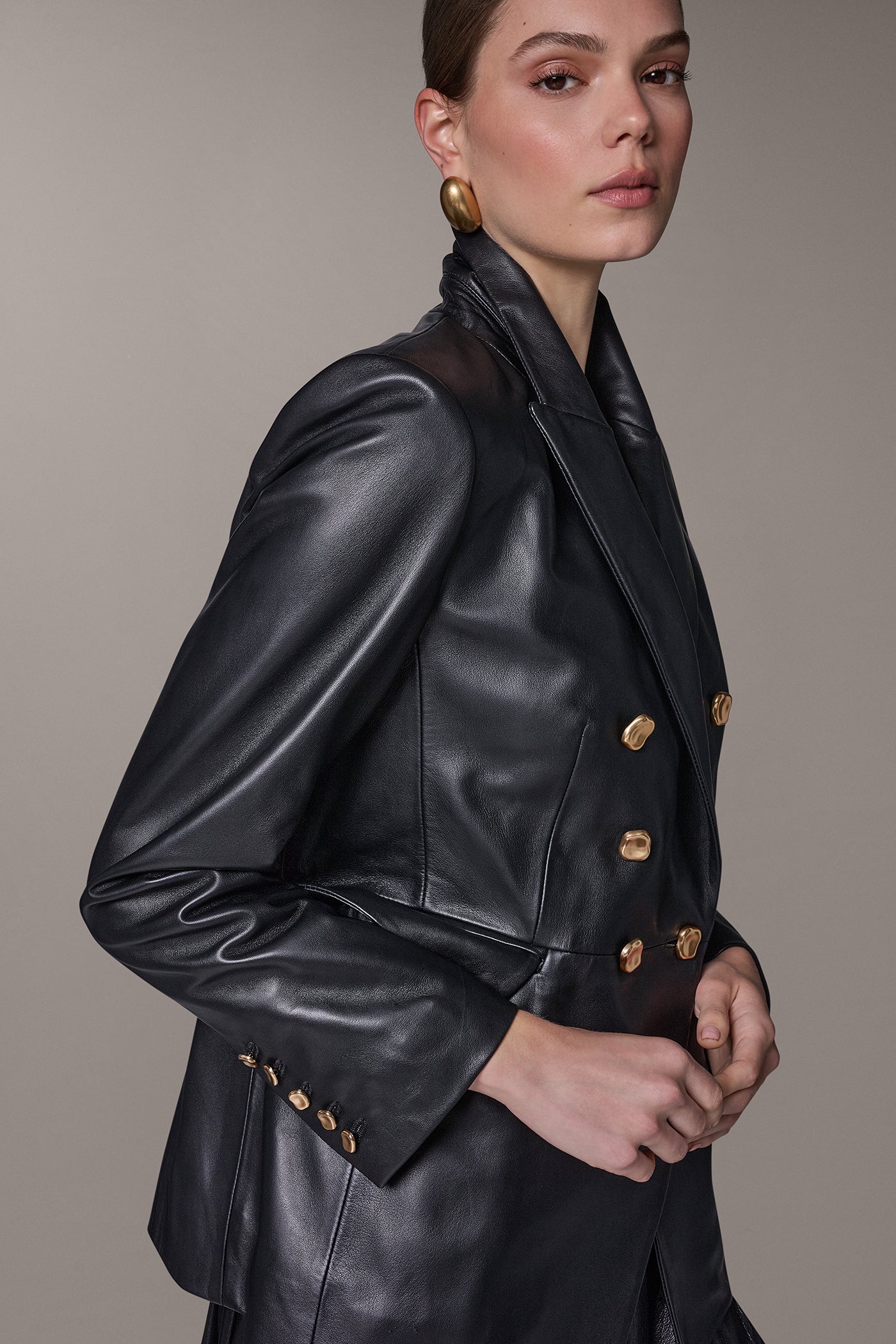 DOUBLE BREASTED LEATHER BLAZER (alternate view)