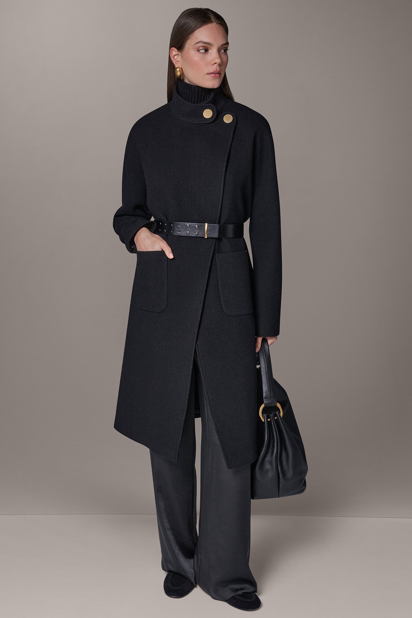 WOOL BLEND HIGH NECK WRAP COAT VIEW 12