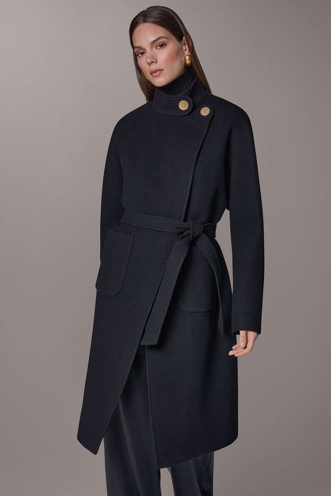 WOOL BLEND HIGH NECK WRAP COAT VIEW 4