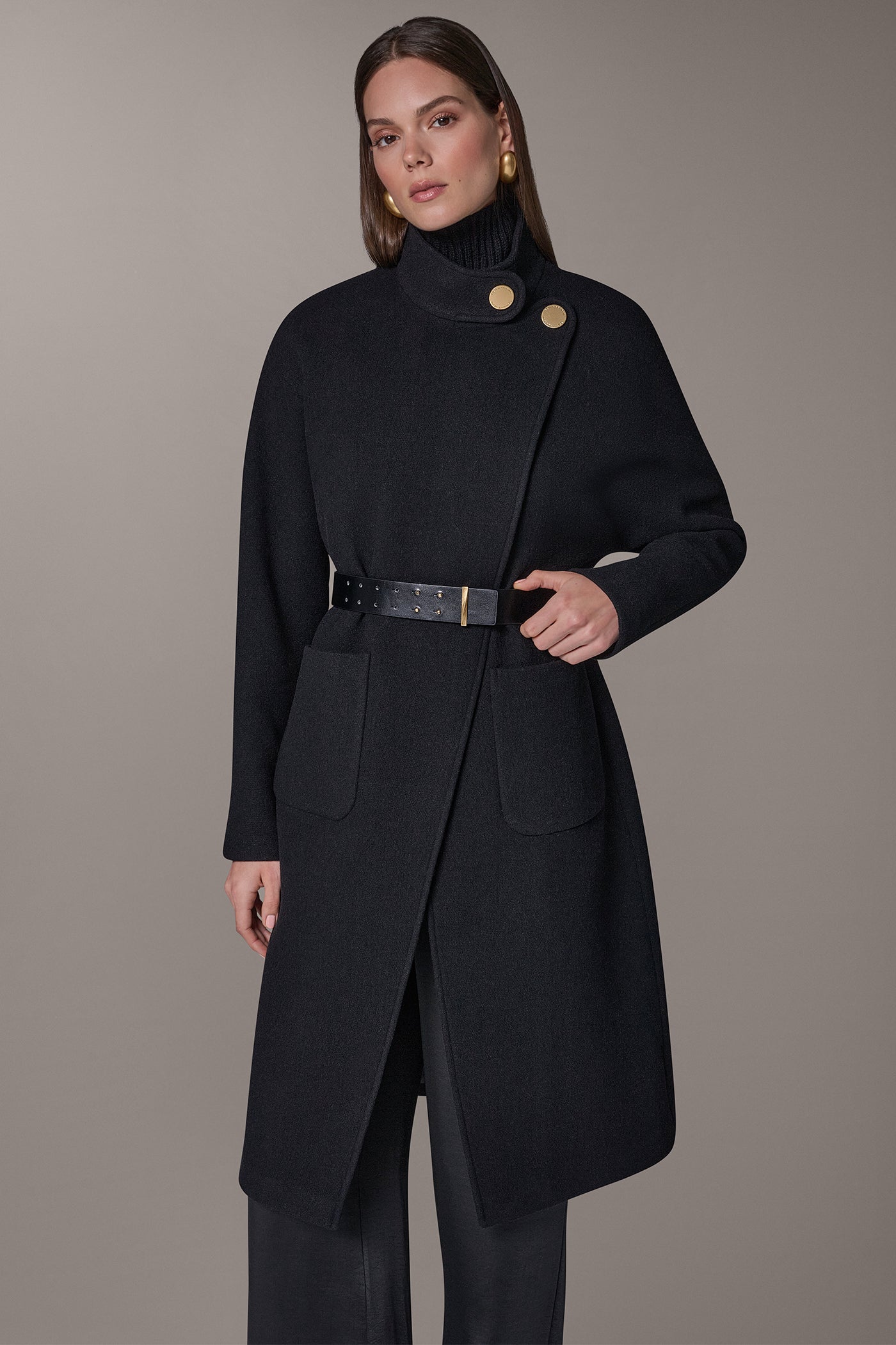WOOL BLEND HIGH NECK WRAP COAT VIEW 1