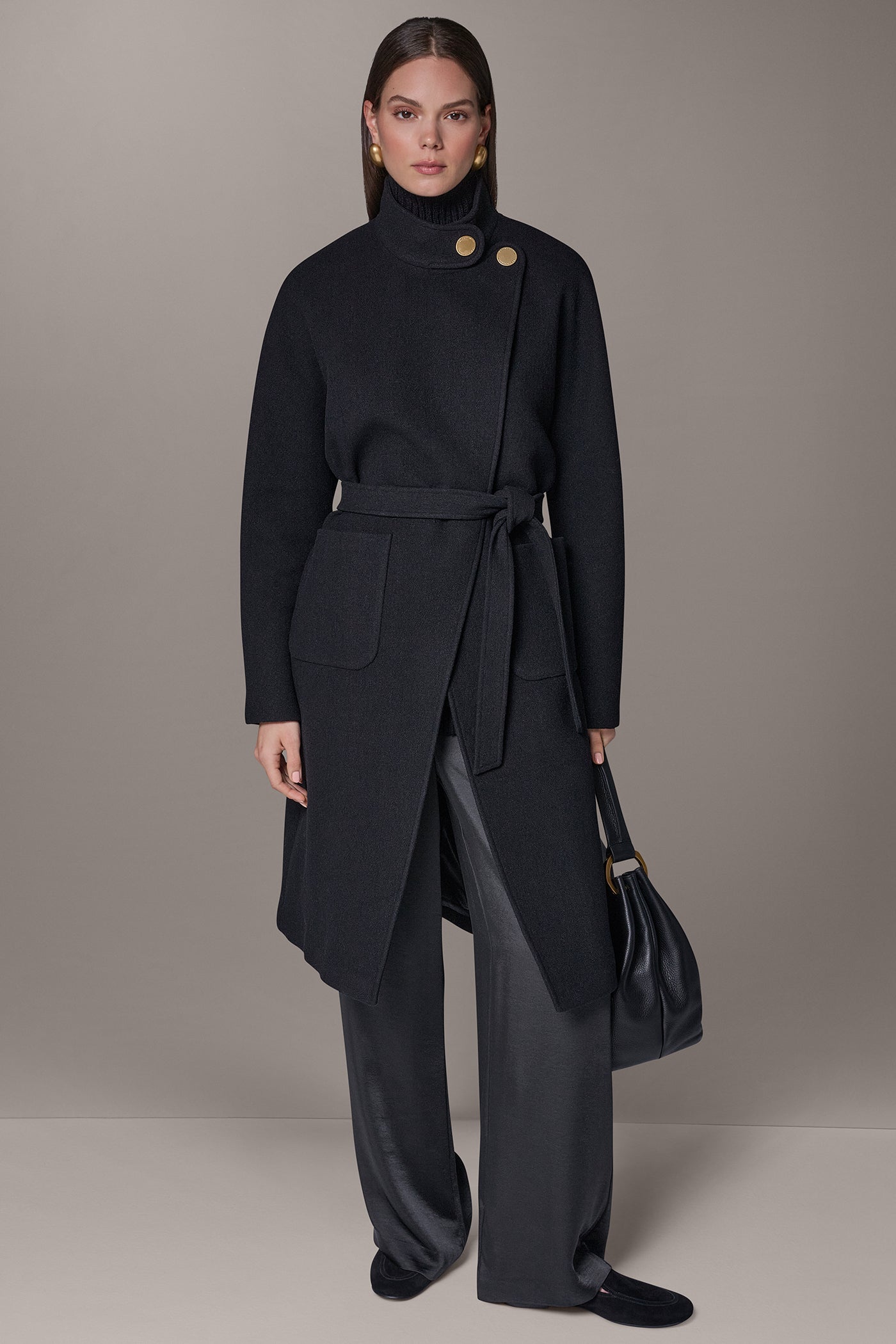 WOOL BLEND HIGH NECK WRAP COAT VIEW 7