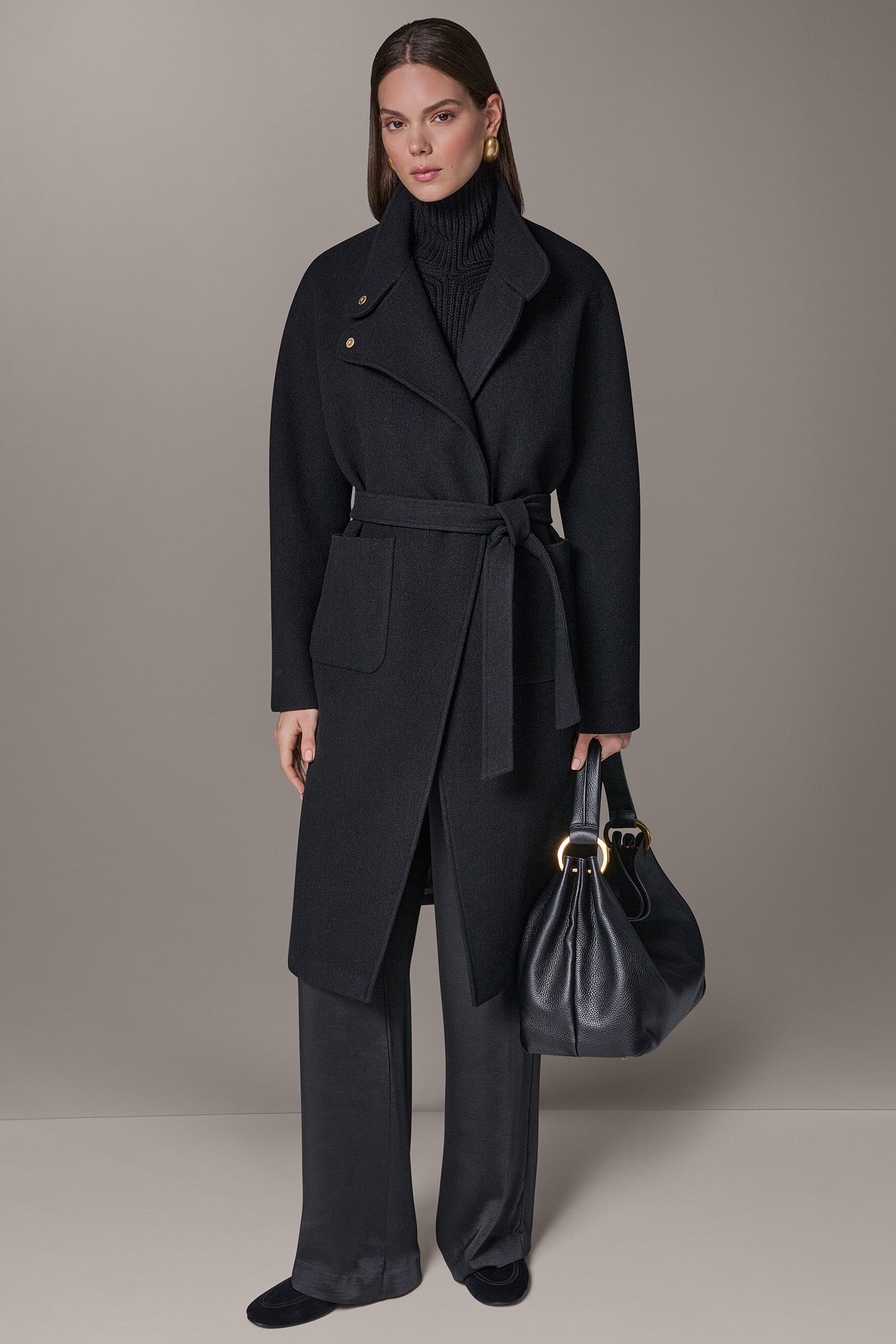 WOOL BLEND HIGH NECK WRAP COAT VIEW 6