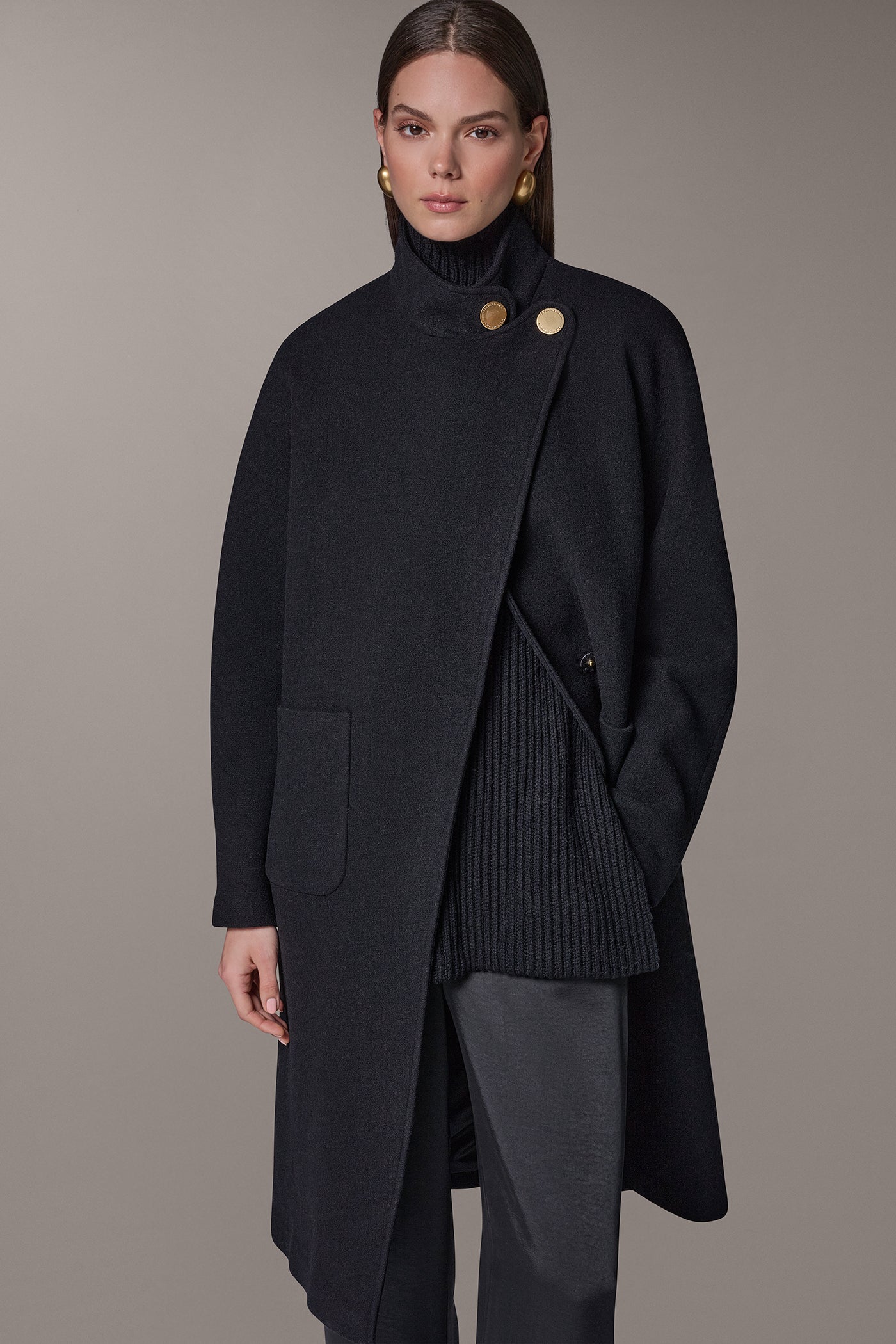 WOOL BLEND HIGH NECK WRAP COAT VIEW 2