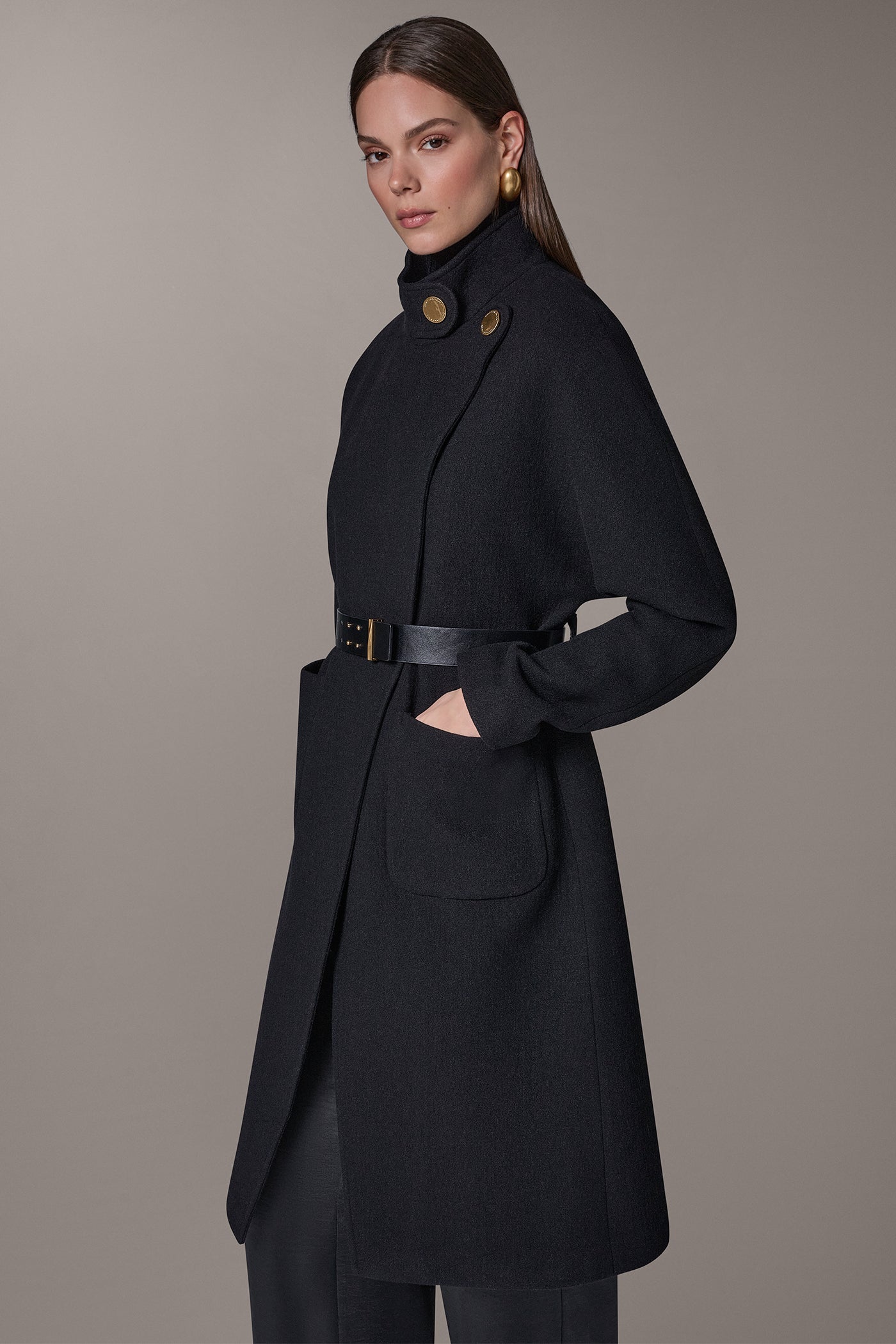 WOOL BLEND HIGH NECK WRAP COAT VIEW 3