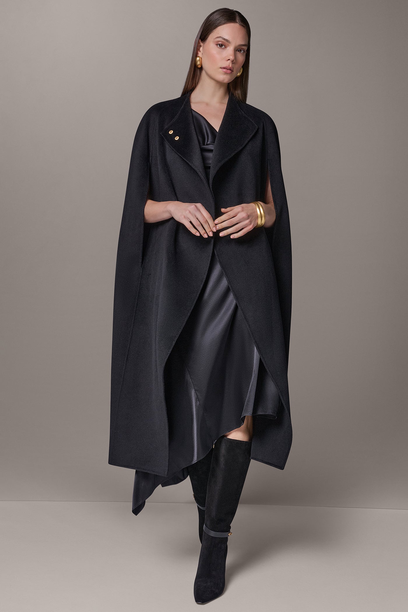 WOOL BLEND WRAP-EFFECT BUTTON CAPE VIEW 2