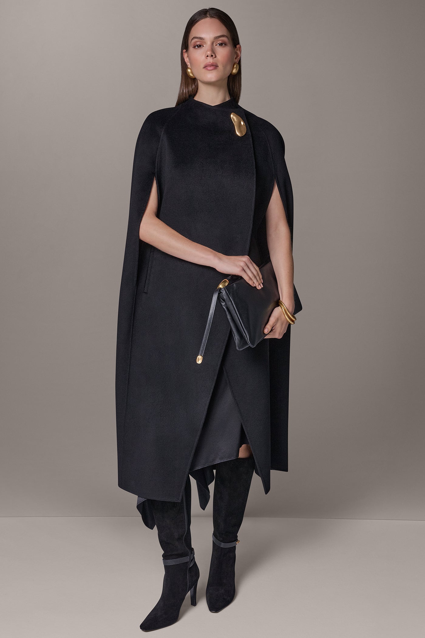 WOOL BLEND WRAP-EFFECT BUTTON CAPE VIEW 7