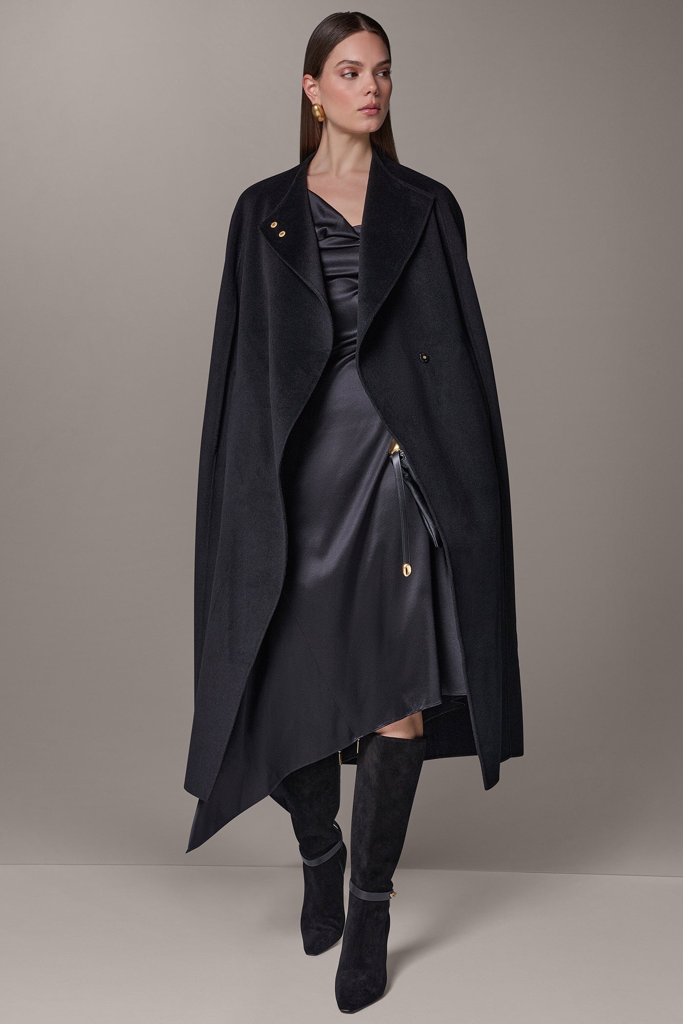 WOOL BLEND WRAP-EFFECT BUTTON CAPE VIEW 9