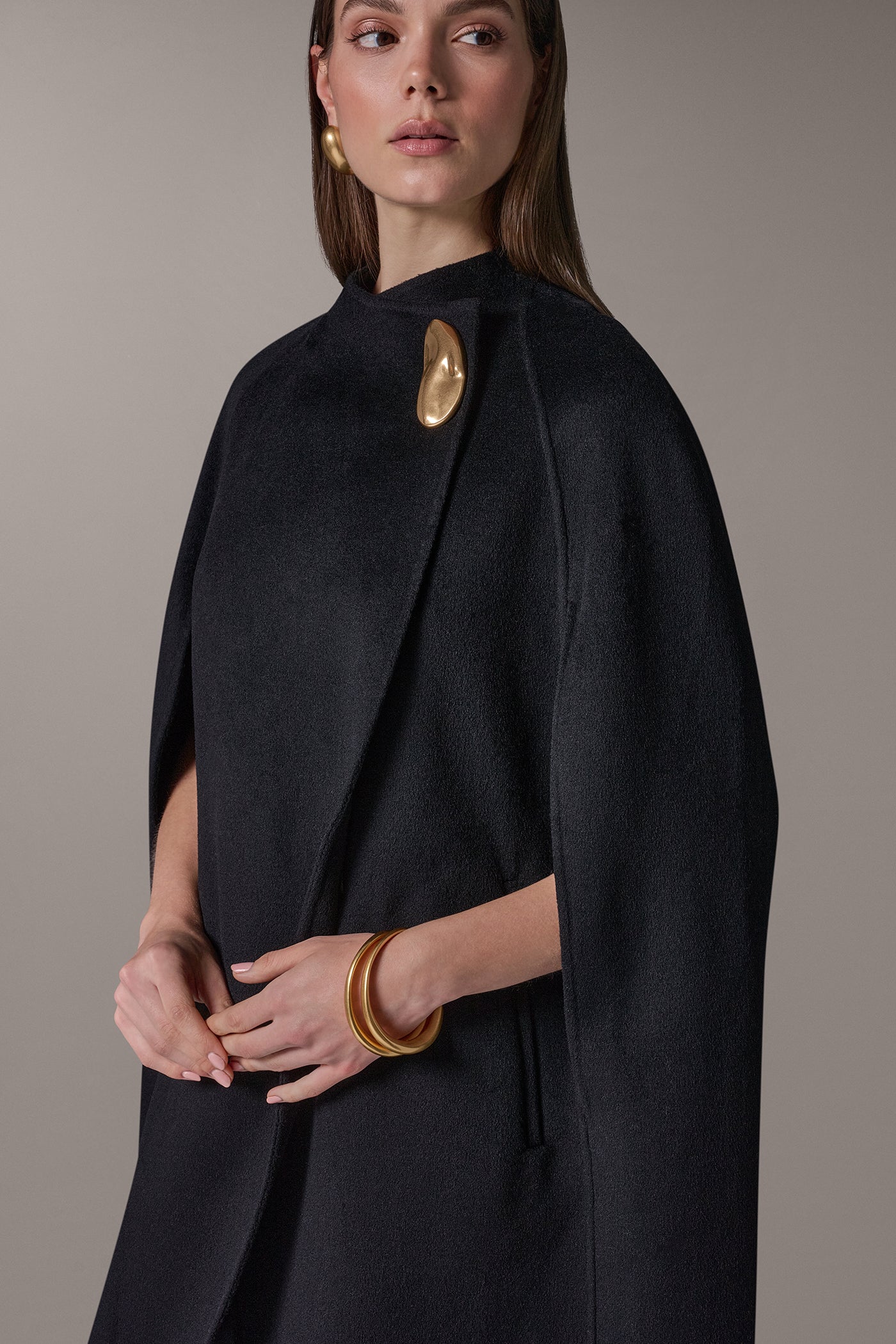WOOL BLEND WRAP-EFFECT BUTTON CAPE VIEW 4
