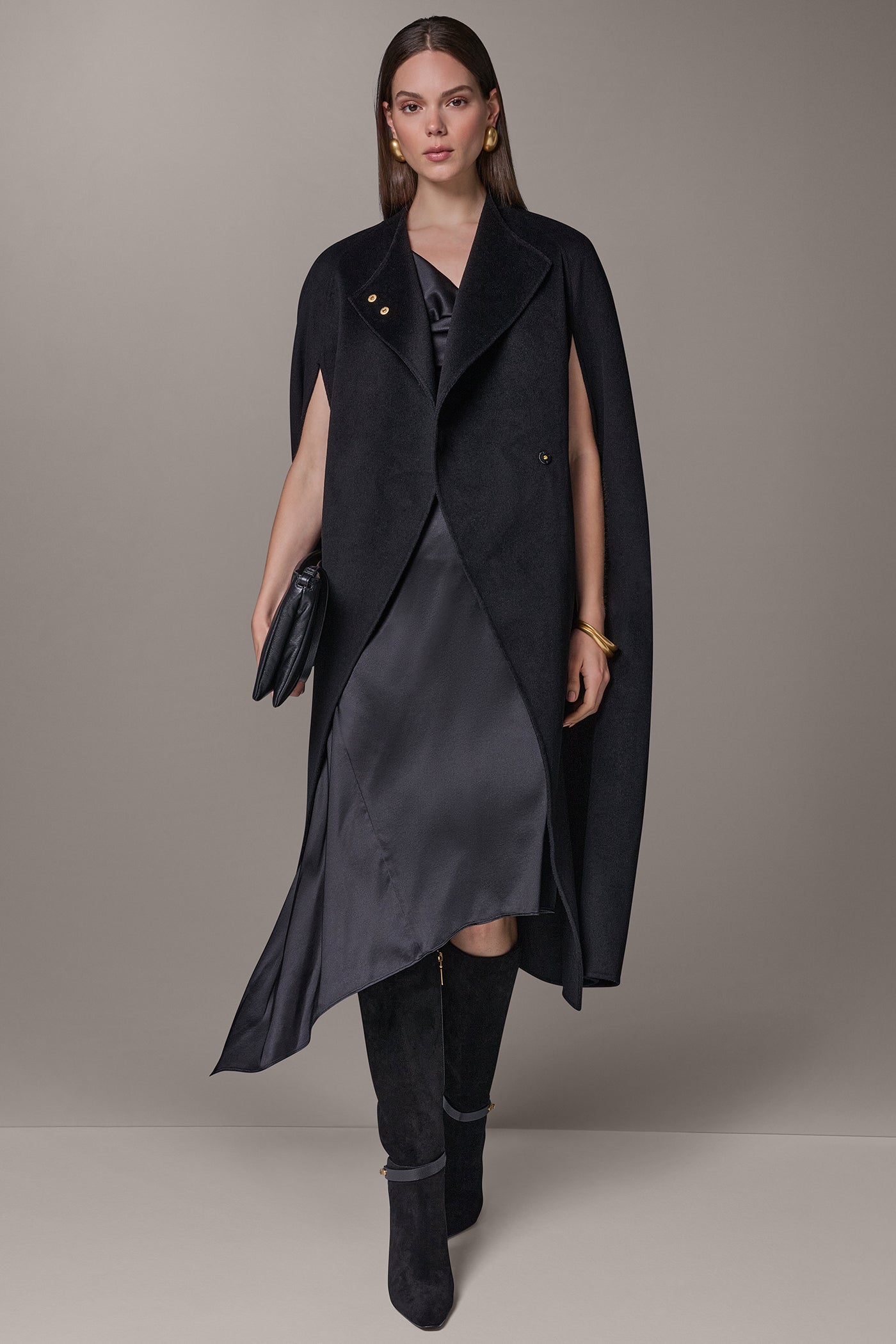 WOOL BLEND WRAP-EFFECT BUTTON CAPE VIEW 11