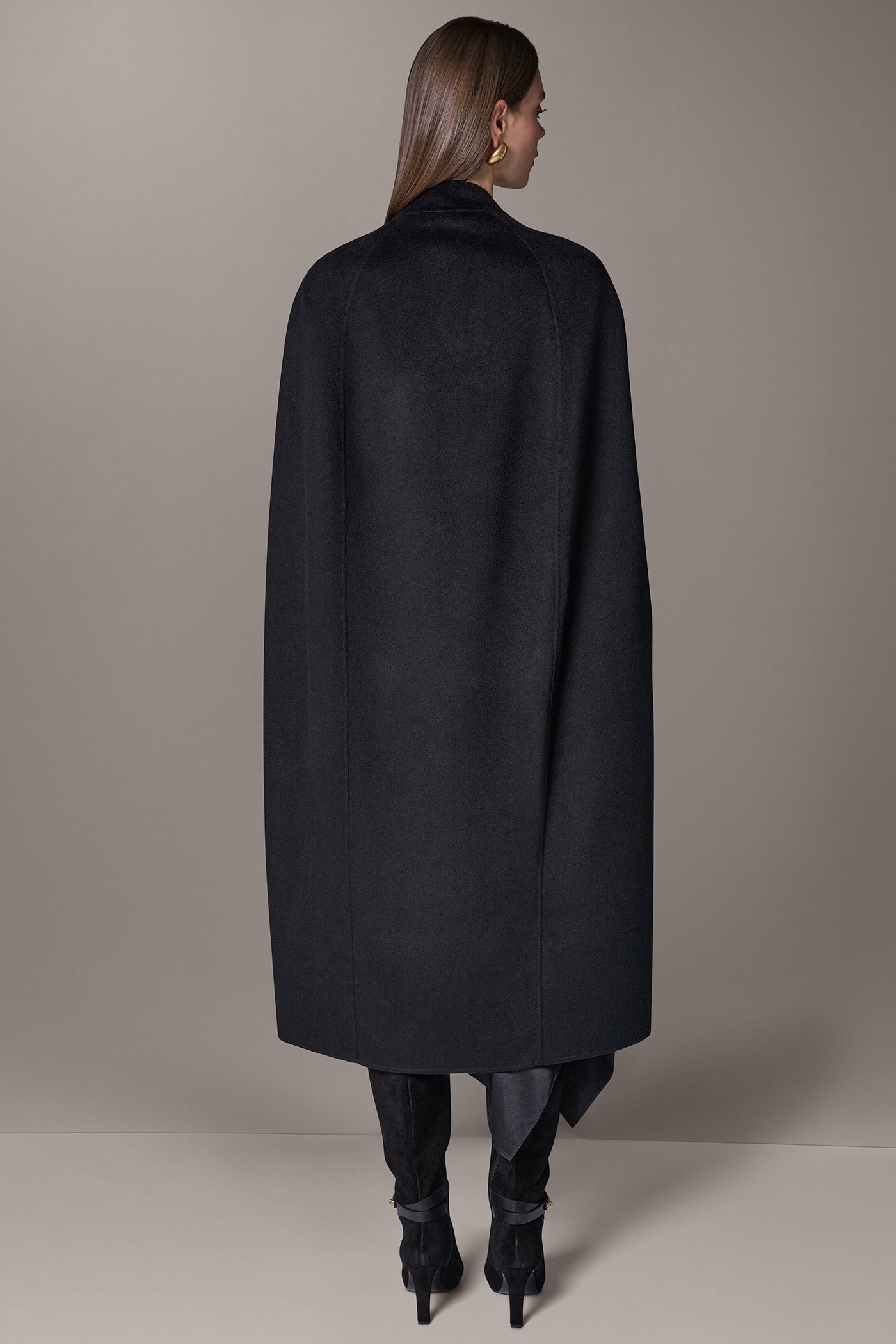 WOOL BLEND WRAP-EFFECT BUTTON CAPE VIEW 3