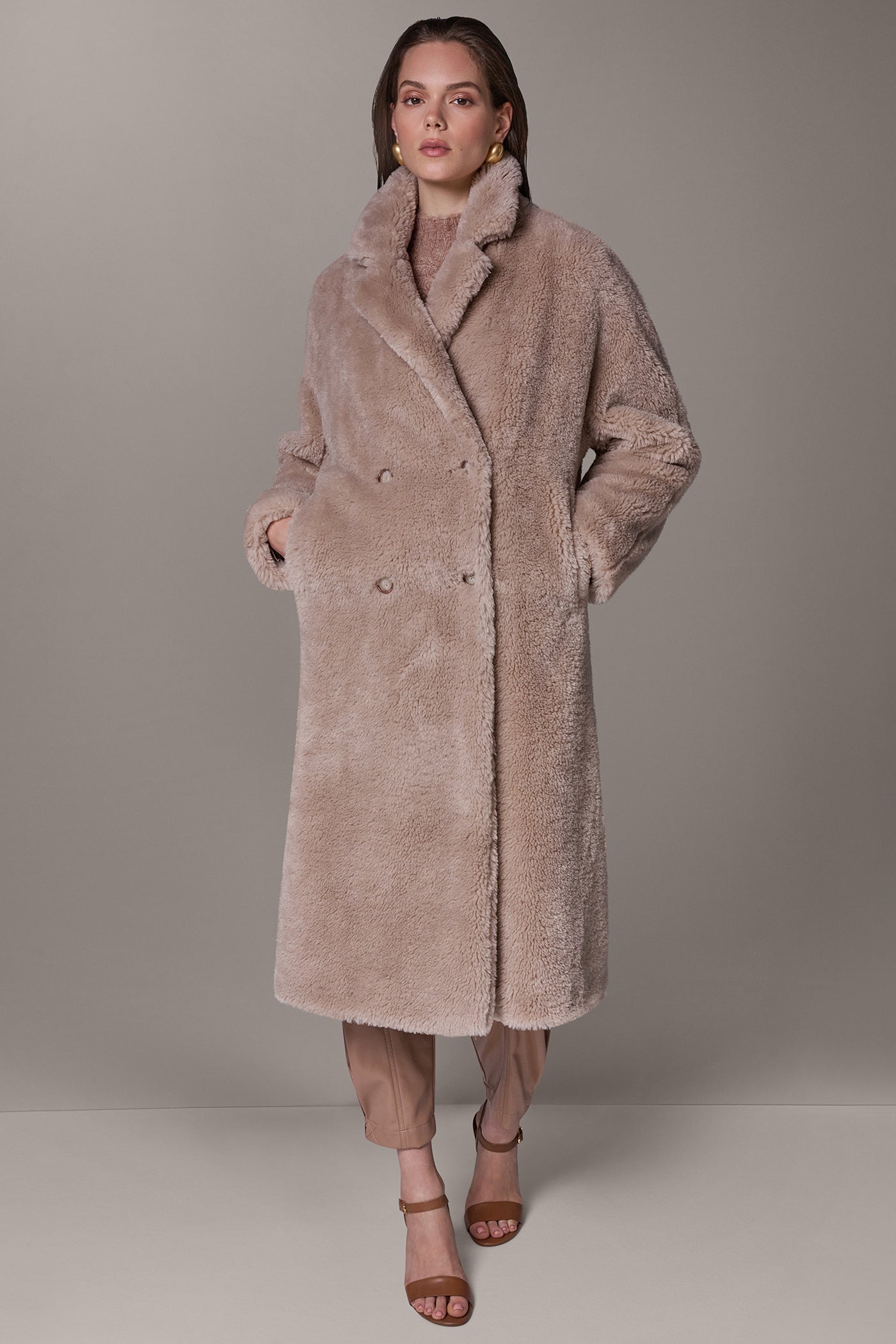 FAUX SHEEPSKIN DOUBLE-BREASTED MAXI COAT VIEW 6