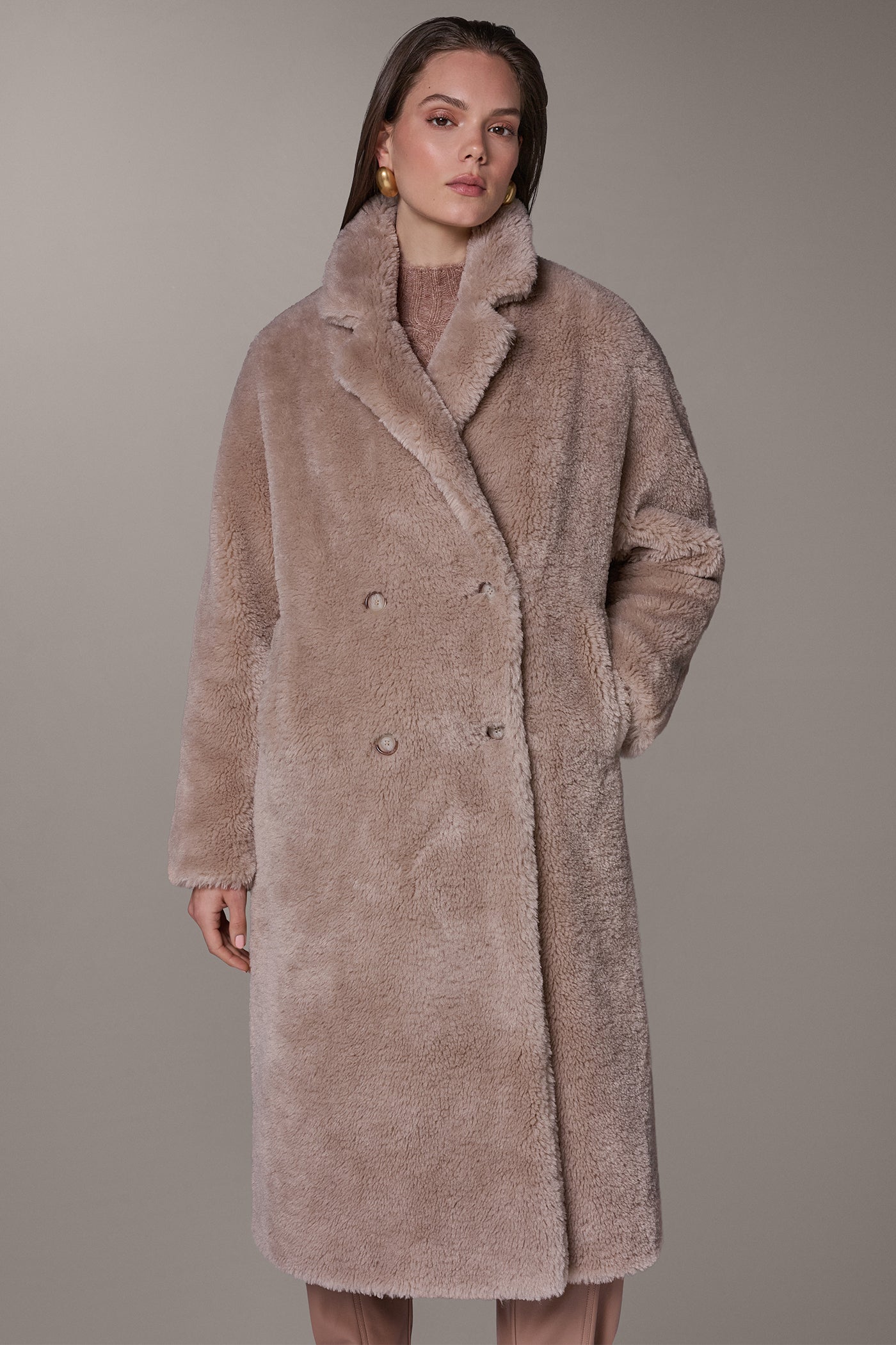 FAUX SHEEPSKIN DOUBLE-BREASTED MAXI COAT VIEW 8