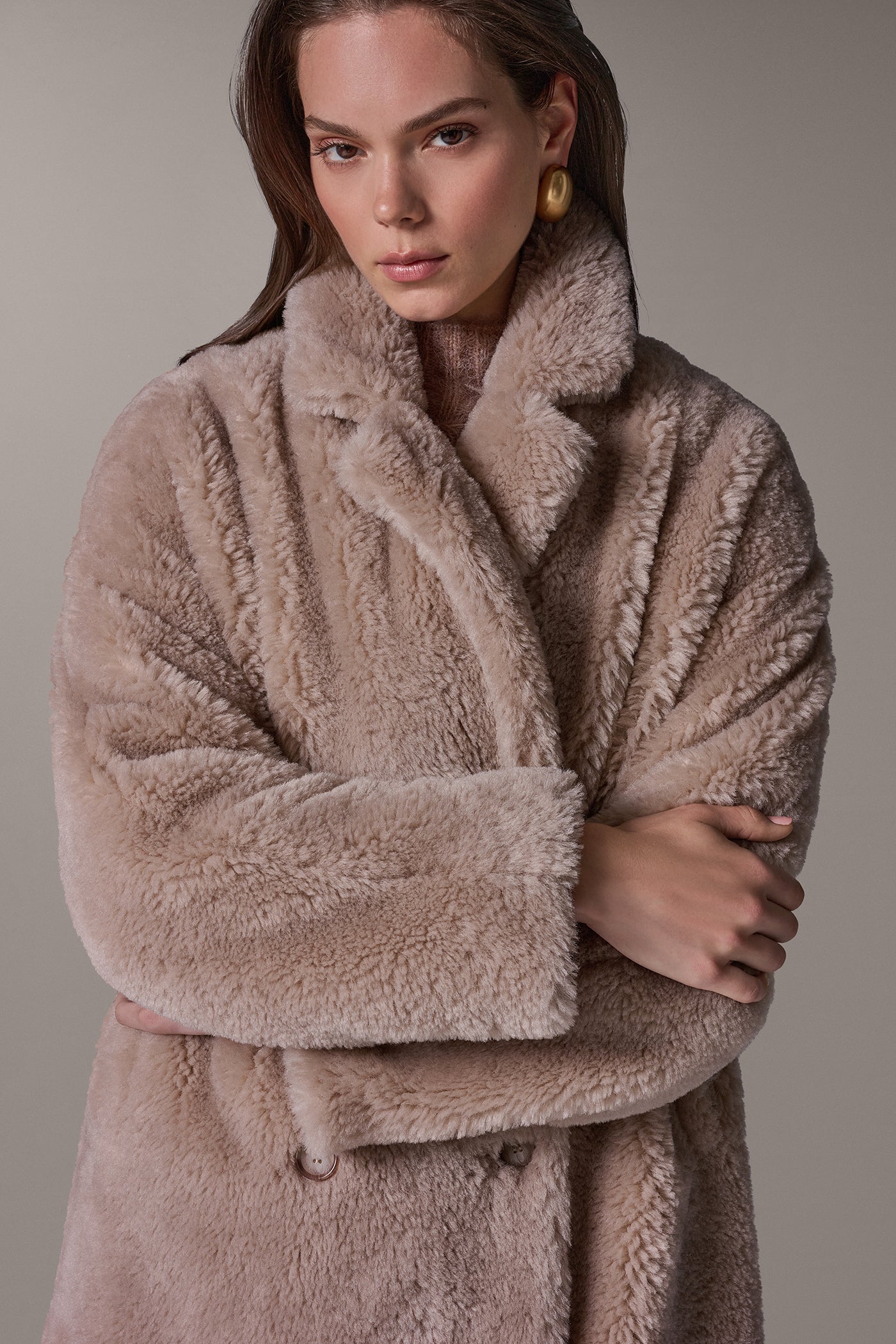 FAUX SHEEPSKIN DOUBLE-BREASTED MAXI COAT VIEW 2