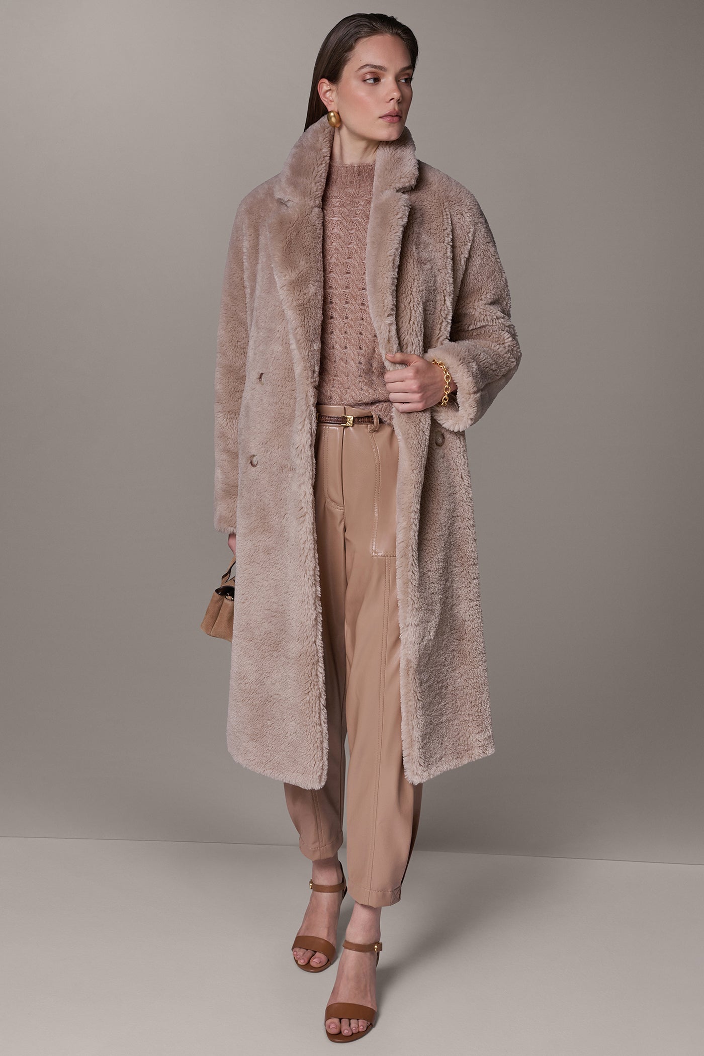 FAUX SHEEPSKIN DOUBLE-BREASTED MAXI COAT VIEW 7