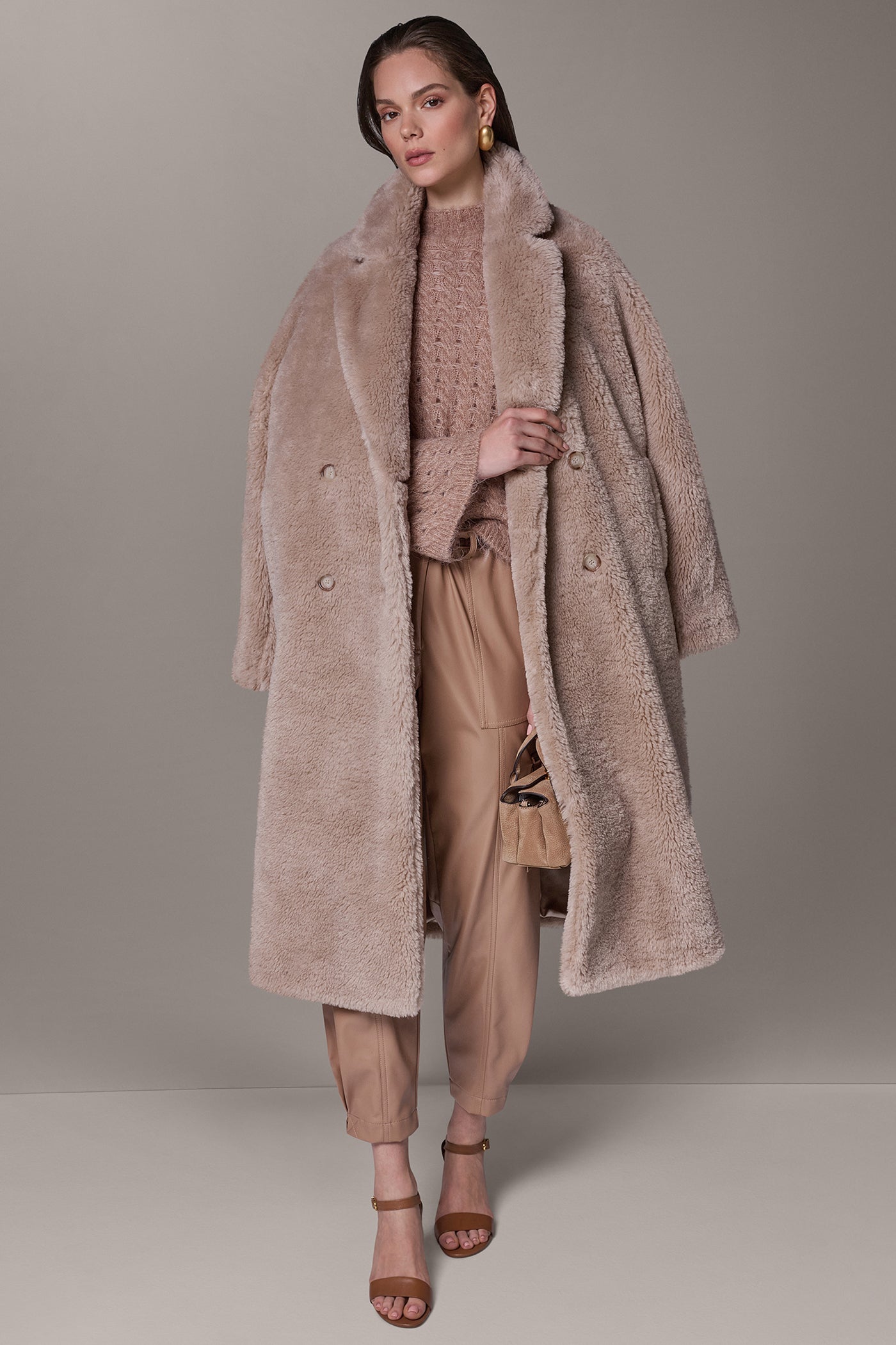 FAUX SHEEPSKIN DOUBLE-BREASTED MAXI COAT VIEW 5