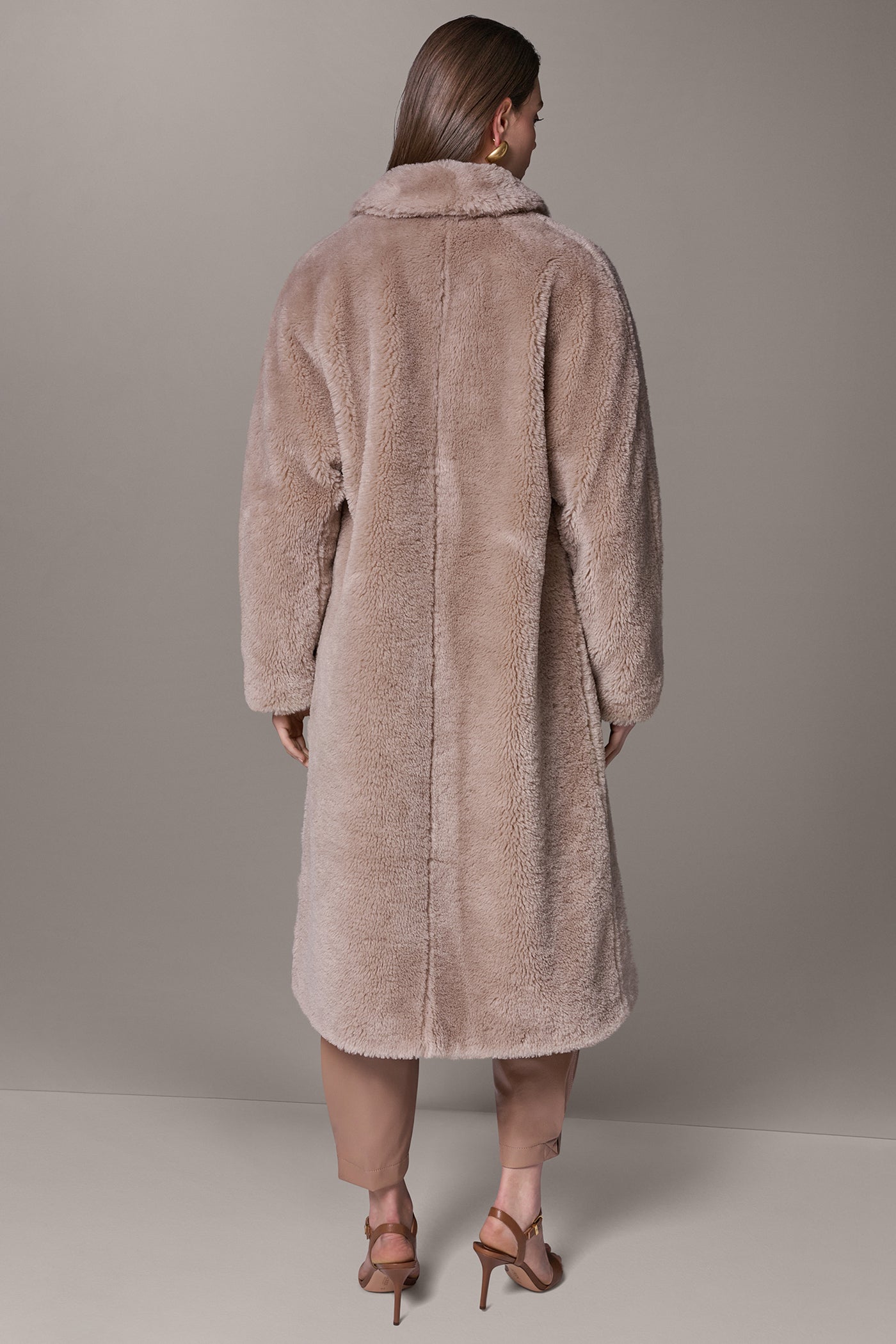 FAUX SHEEPSKIN DOUBLE-BREASTED MAXI COAT VIEW 3