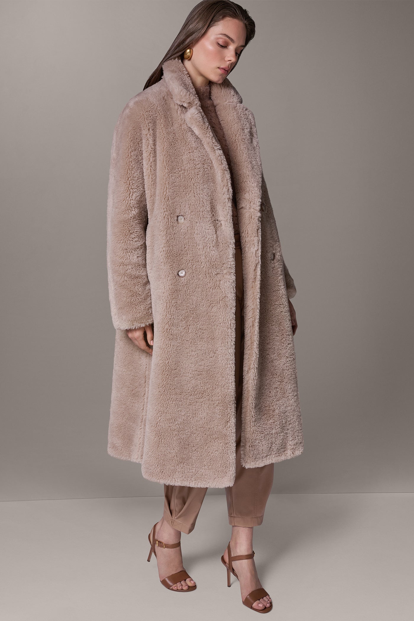 FAUX SHEEPSKIN DOUBLE-BREASTED MAXI COAT VIEW 4