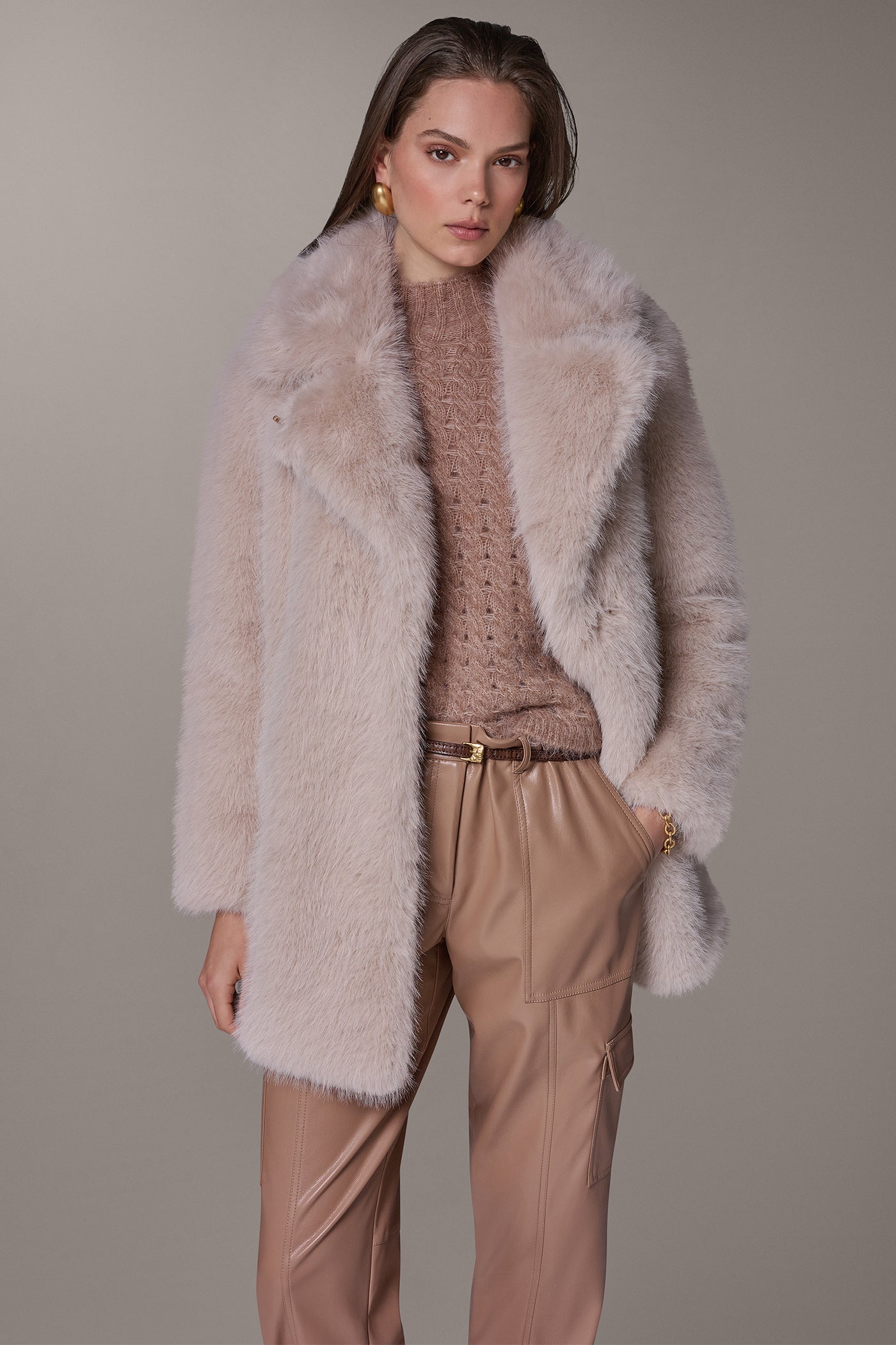 HIGH NECK FAUX FUR COAT VIEW 6