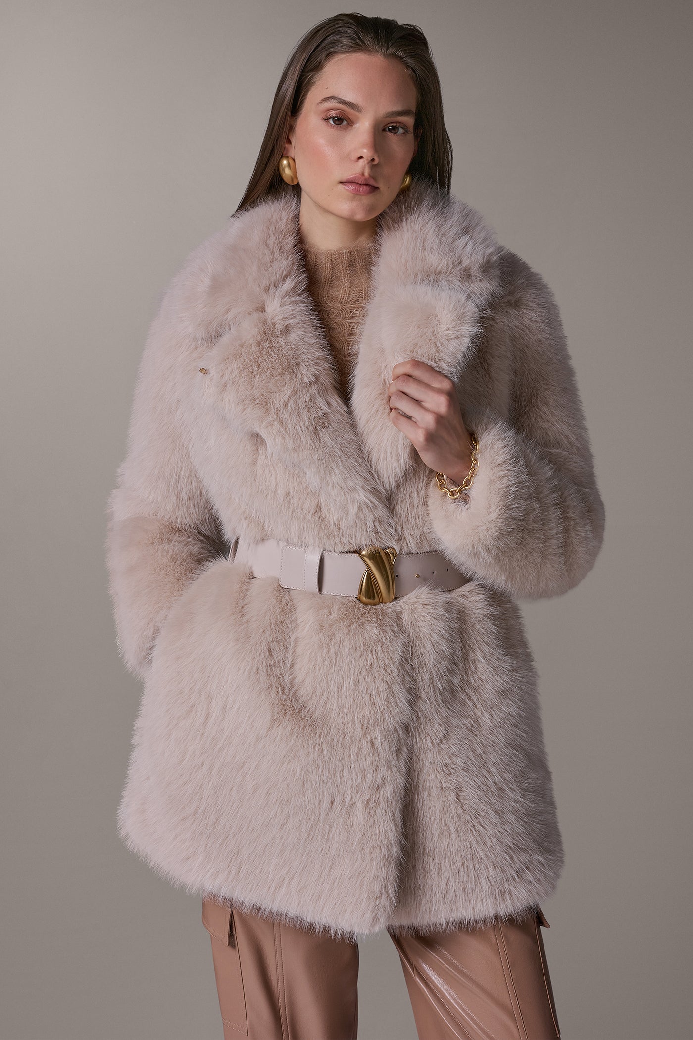 HIGH NECK FAUX FUR COAT VIEW 1