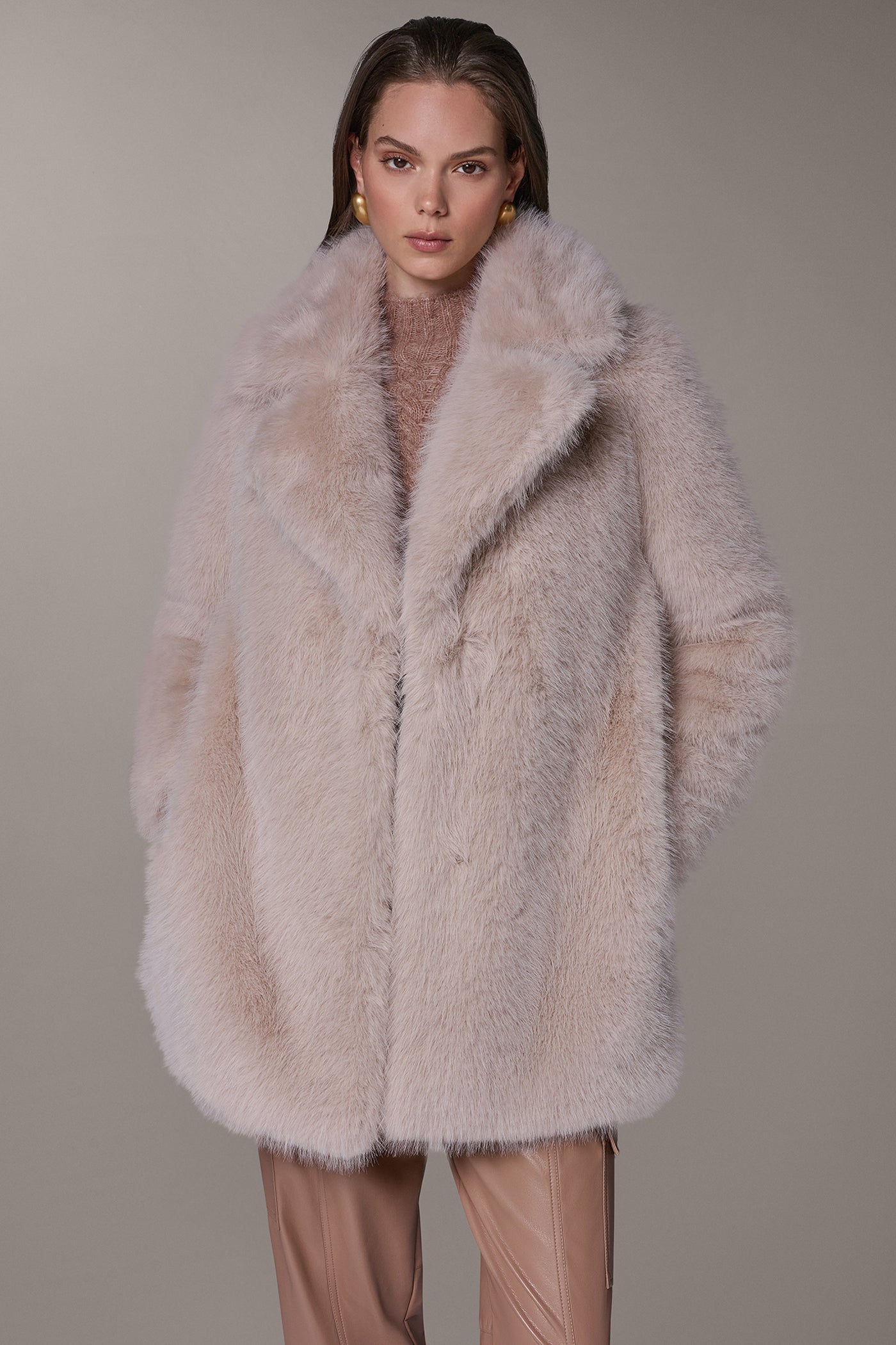 HIGH NECK FAUX FUR COAT VIEW 5