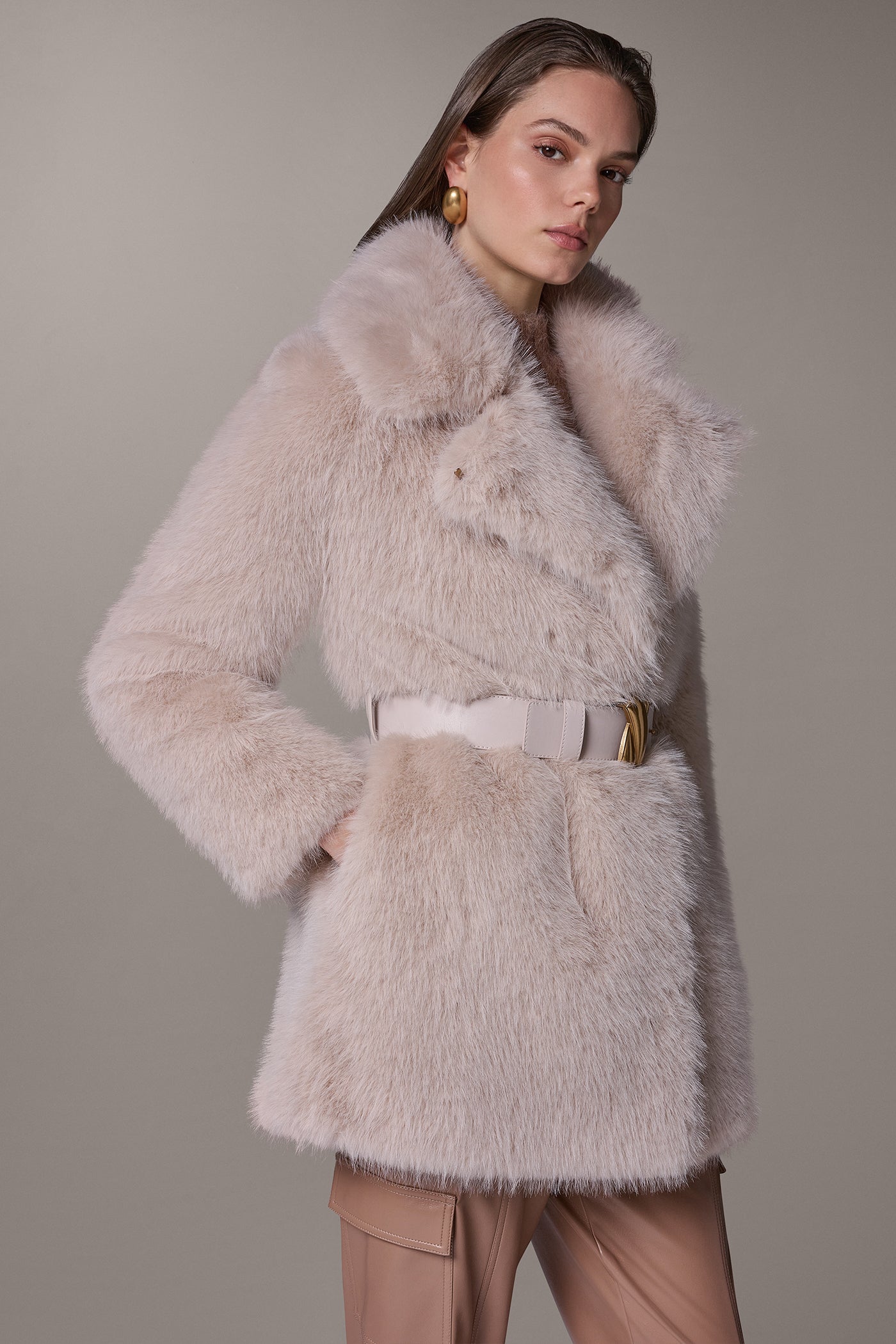 HIGH NECK FAUX FUR COAT VIEW 3