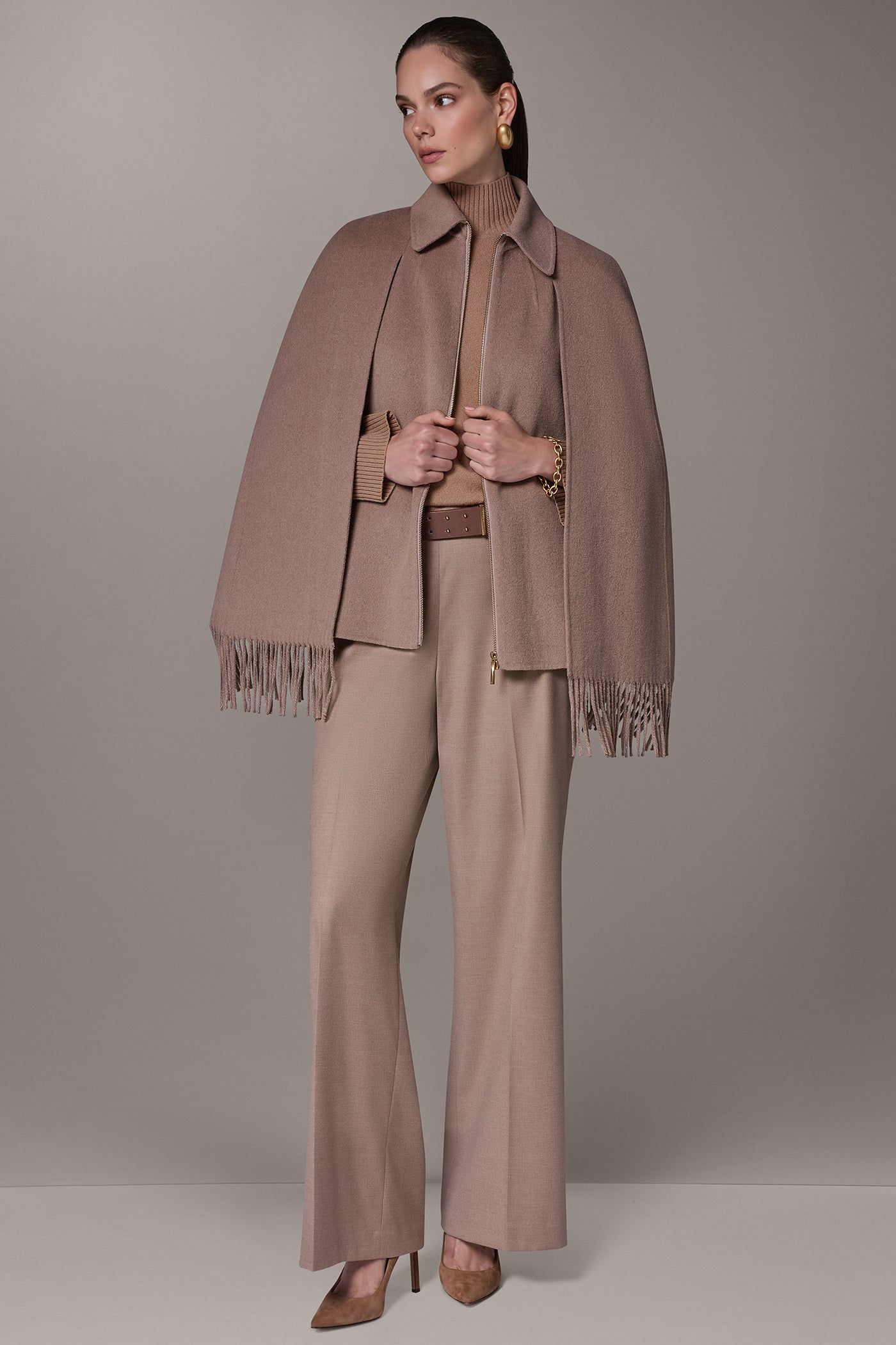 WOOL BLEND FRINGE CAPE VIEW 4
