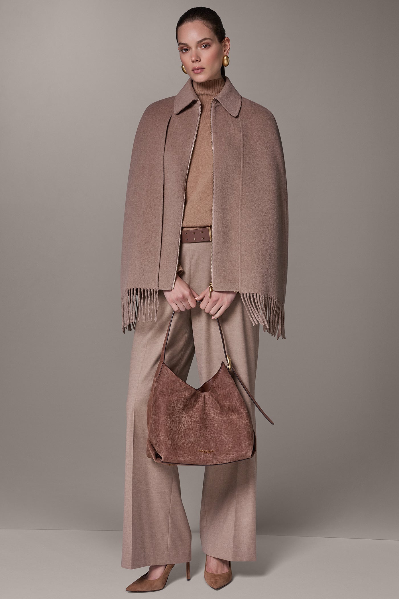 WOOL BLEND FRINGE CAPE VIEW 6