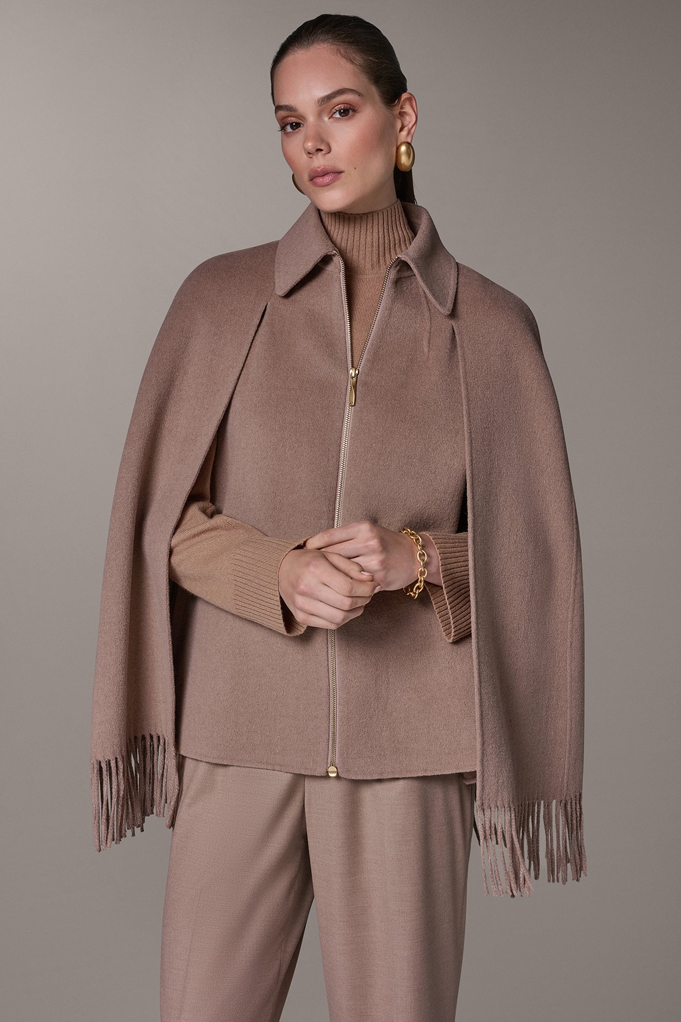 WOOL BLEND FRINGE CAPE VIEW 1