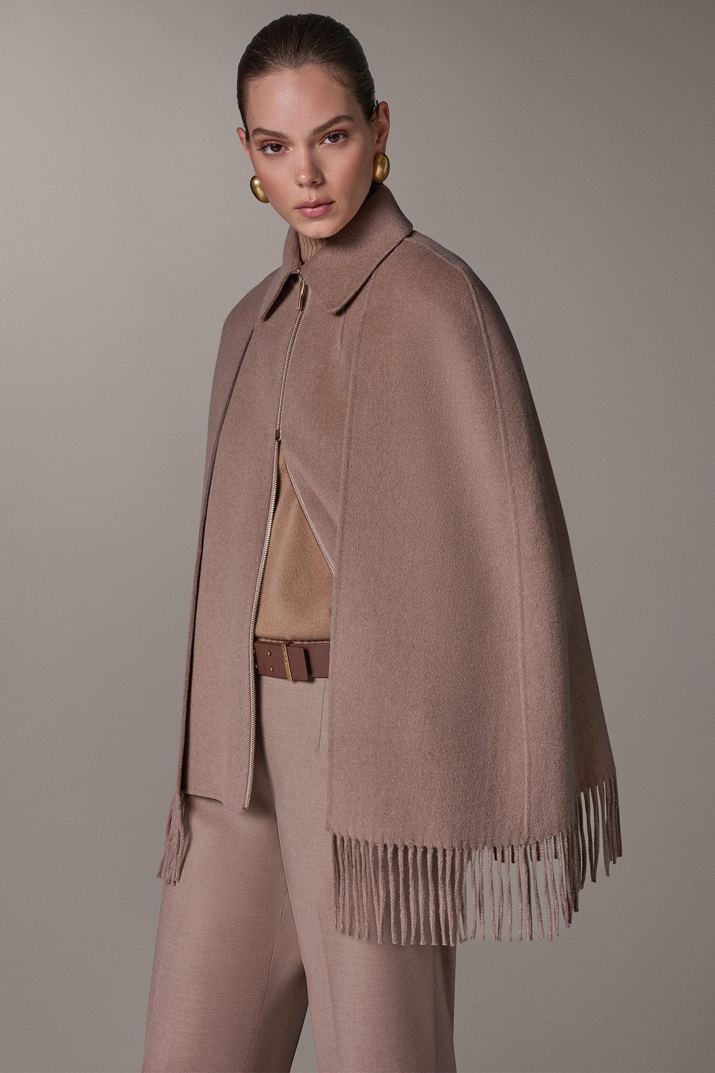 WOOL BLEND FRINGE CAPE VIEW 2