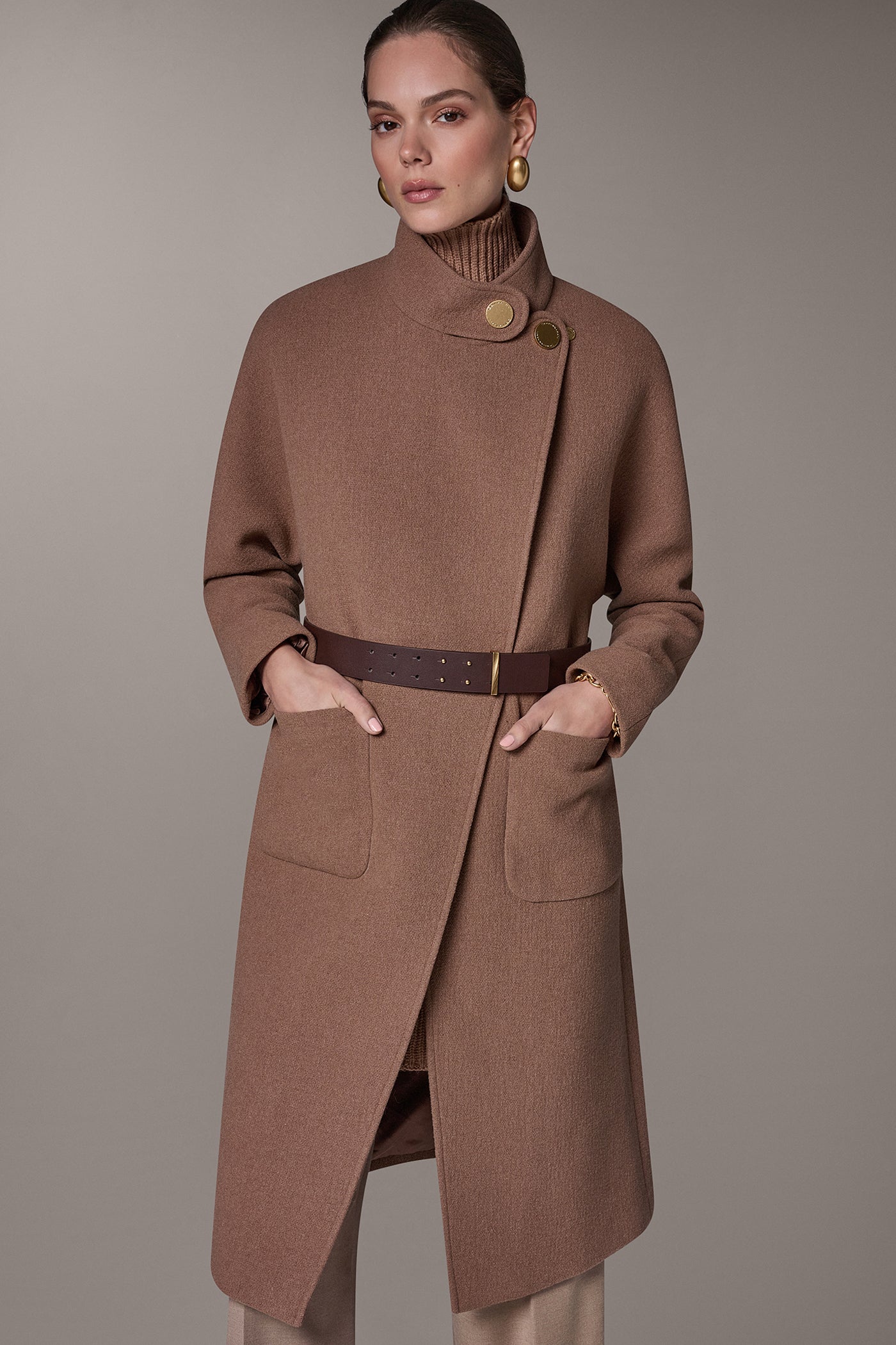 WOOL BLEND HIGH NECK WRAP COAT VIEW 1