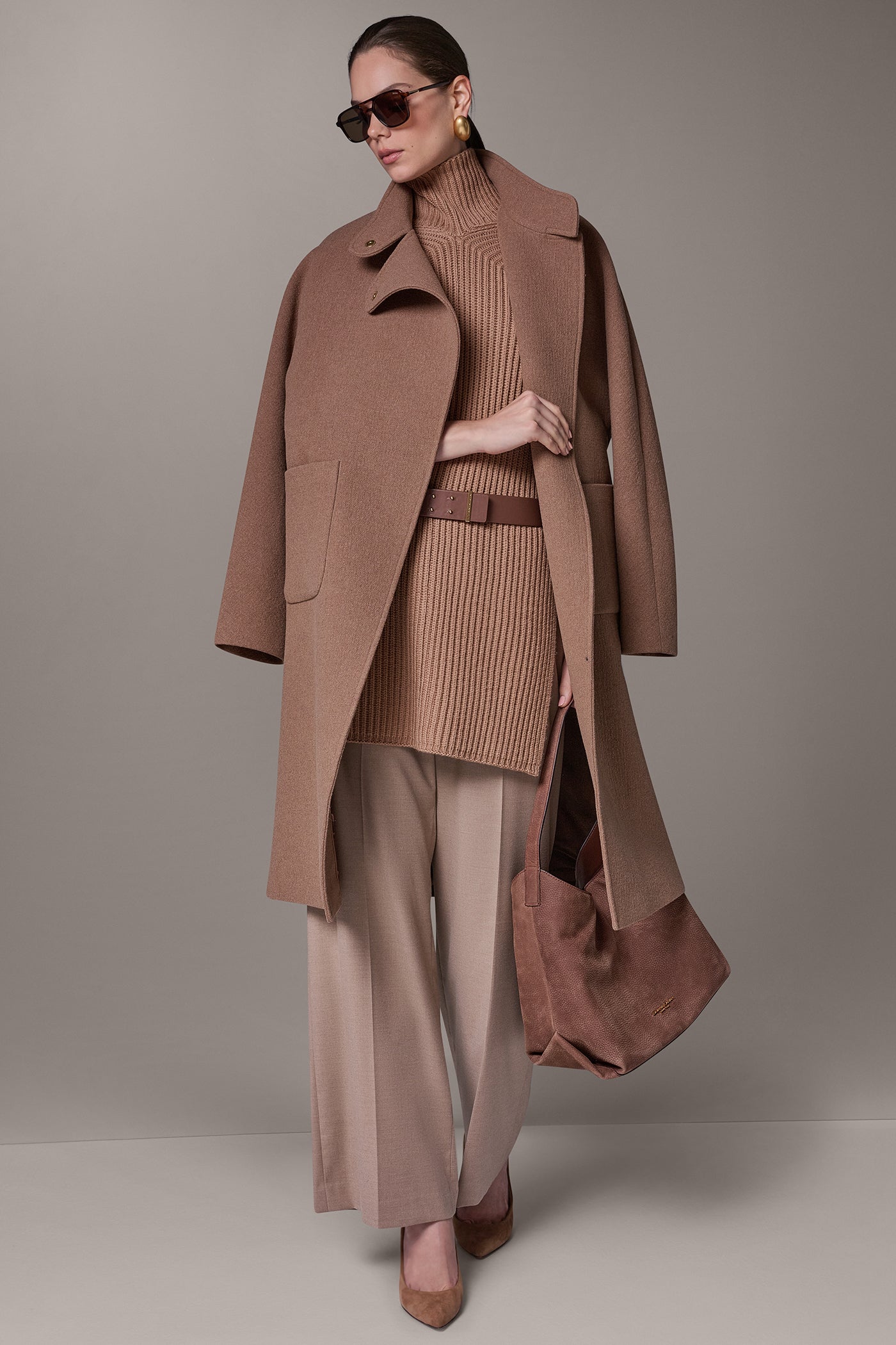 WOOL BLEND HIGH NECK WRAP COAT VIEW 5