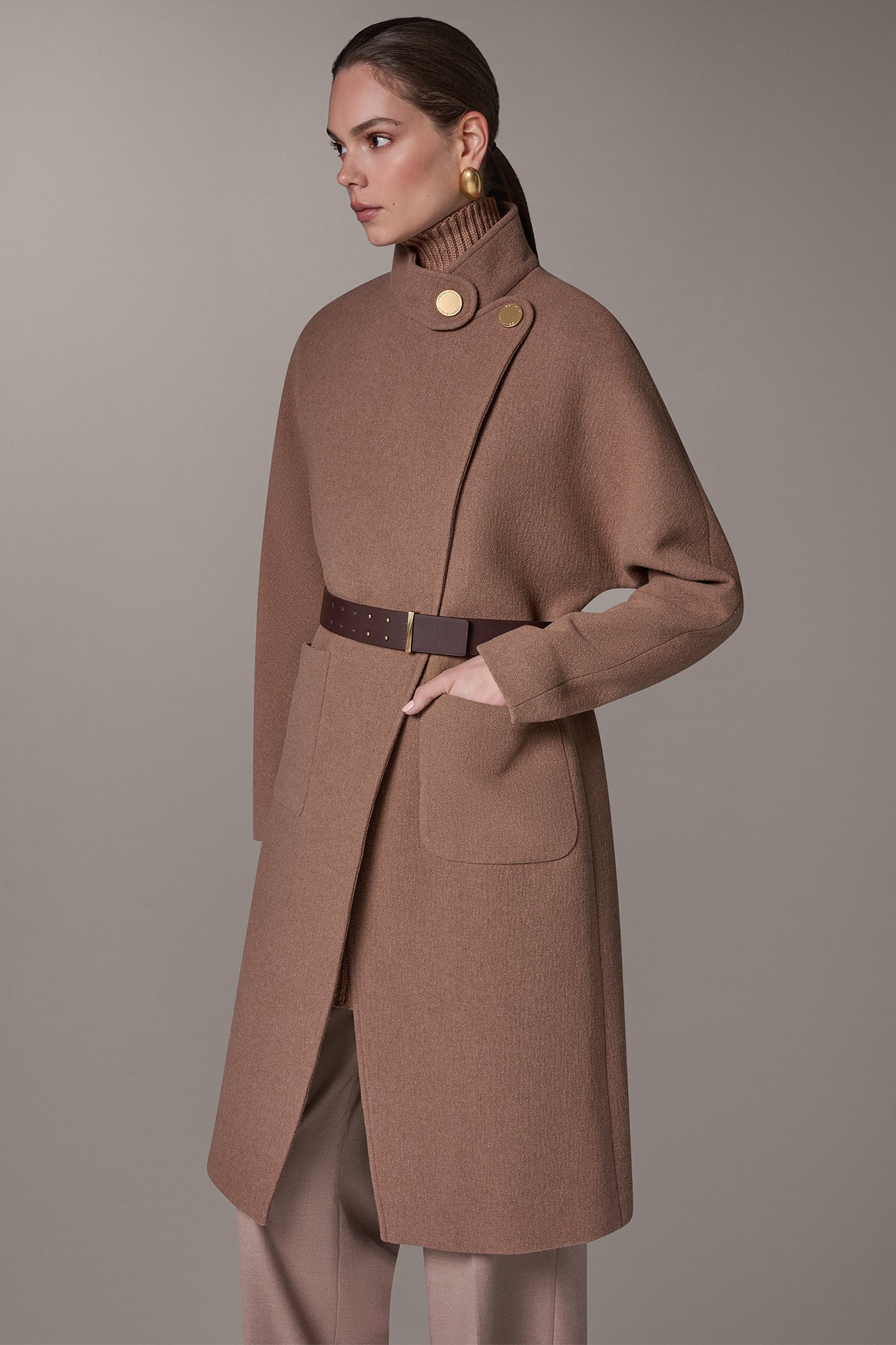 WOOL BLEND HIGH NECK WRAP COAT VIEW 2
