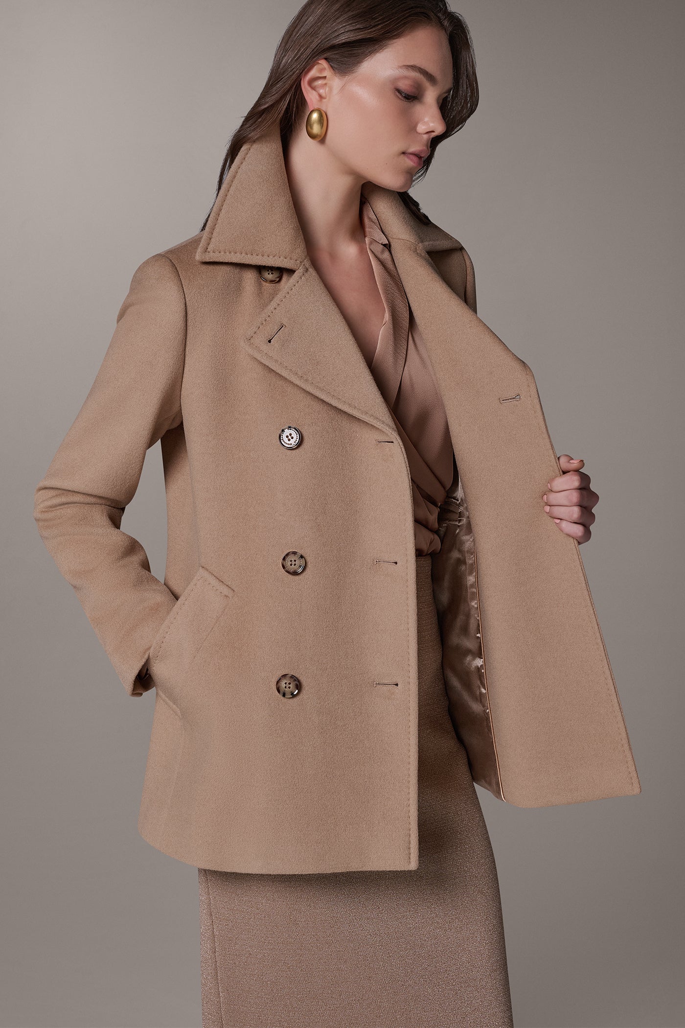 WOOL BLEND DOUBLE-BREASTED PEACOAT VIEW 2