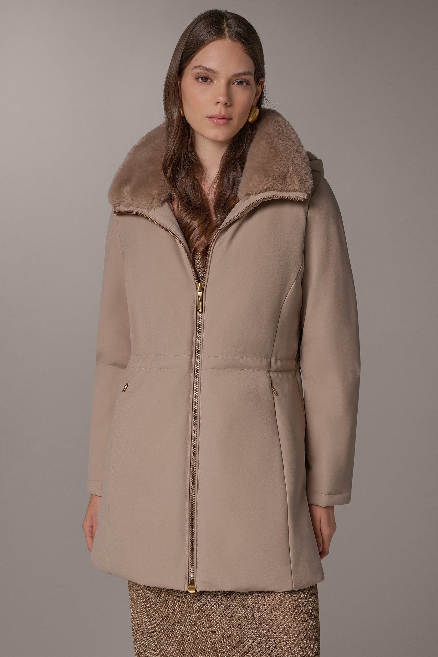 FAUX FUR COLLAR HOODED COAT