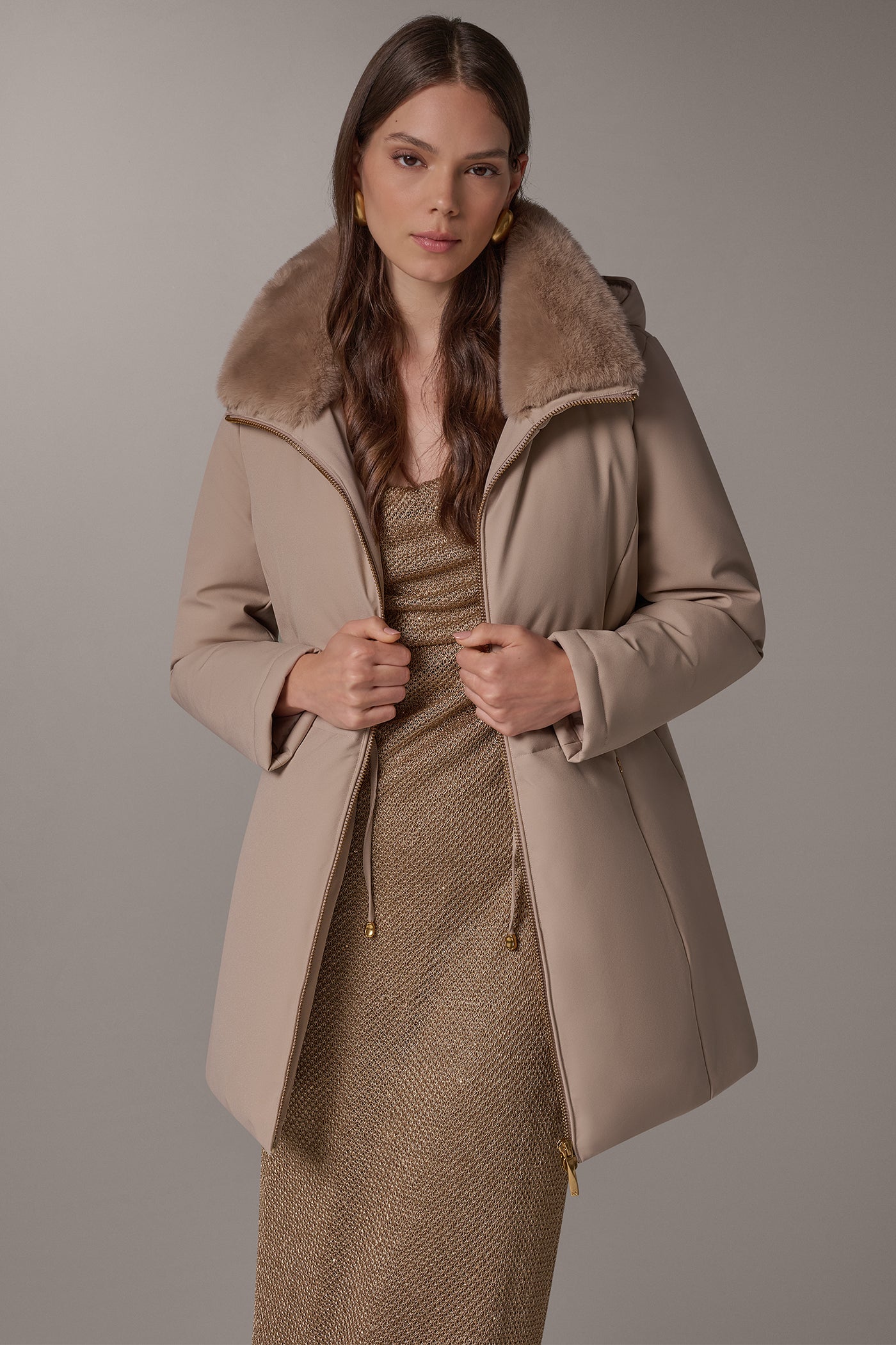 FAUX FUR COLLAR HOODED COAT VIEW 5 | Coveted Coats