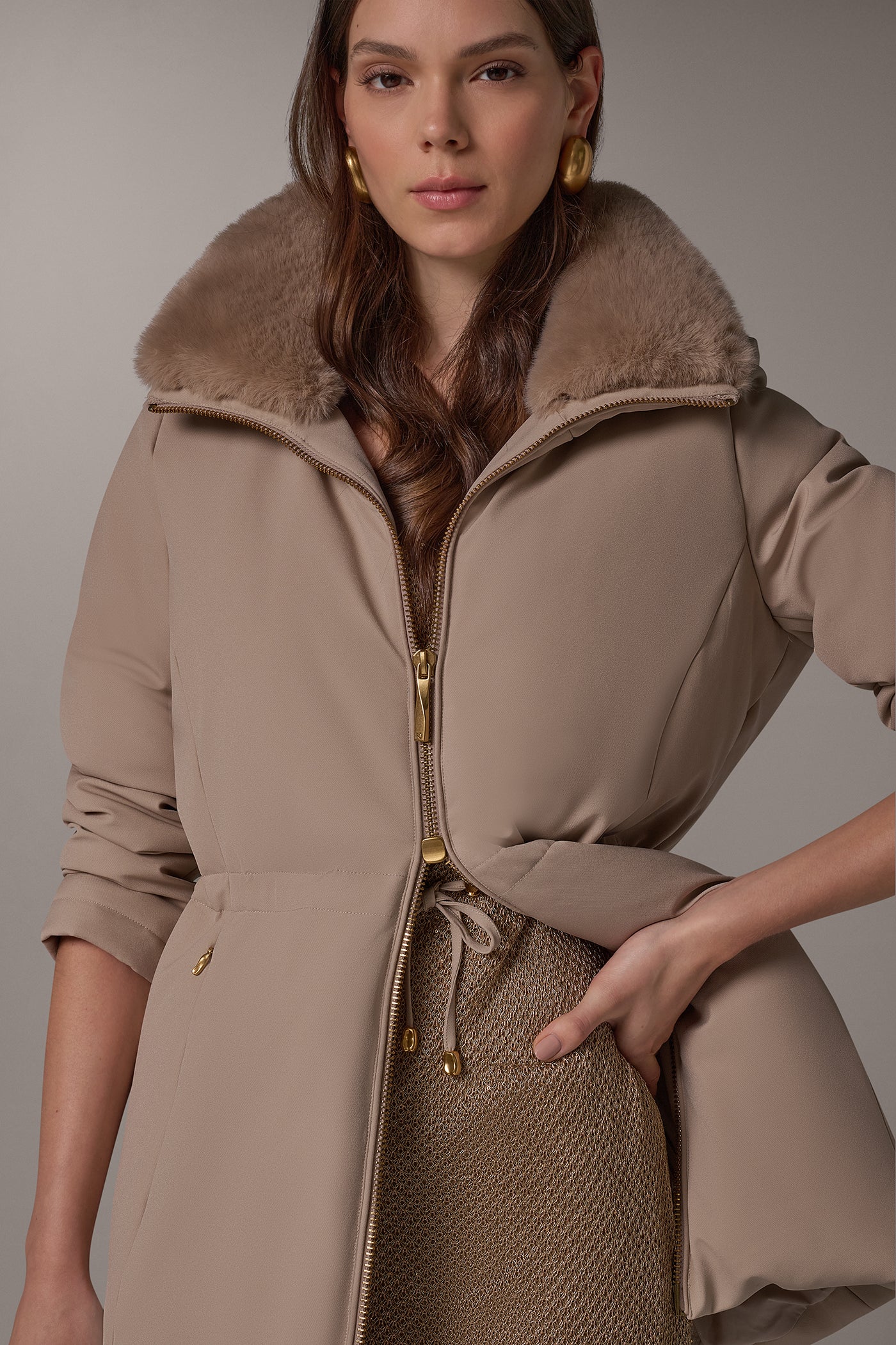 FAUX FUR COLLAR HOODED COAT VIEW 7 | Coveted Coats