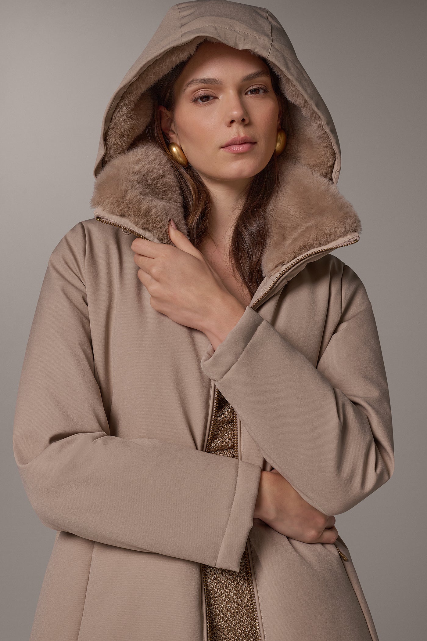 FAUX FUR COLLAR HOODED COAT (alternate view)