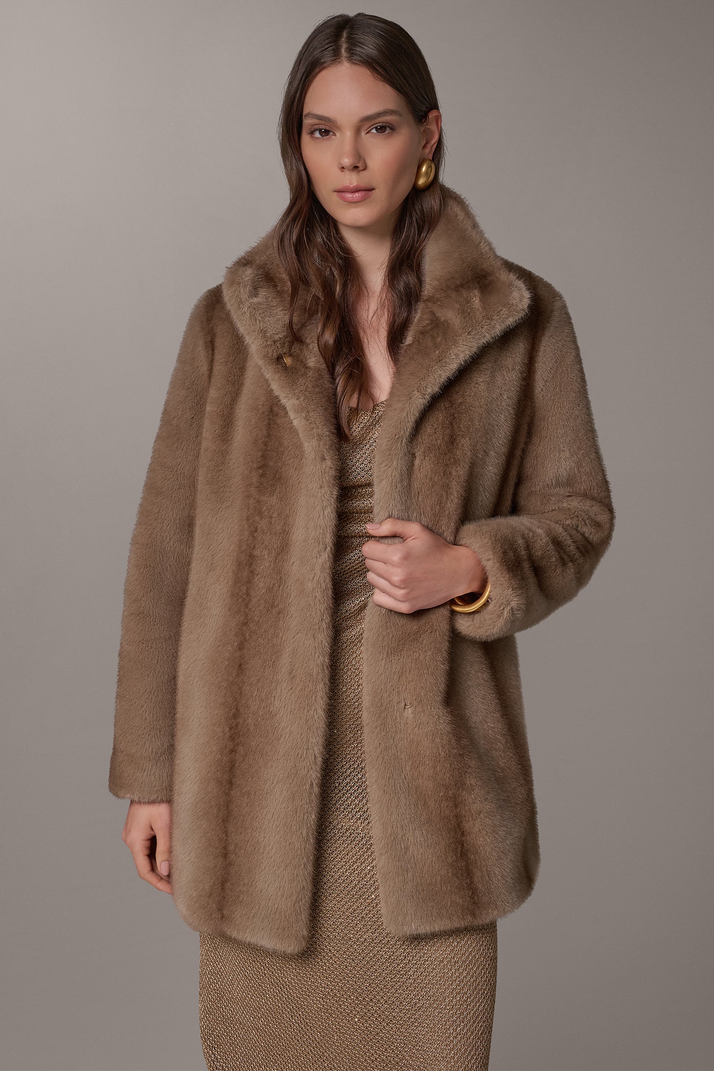 SHORT LUXE FAUX FUR COAT VIEW 1